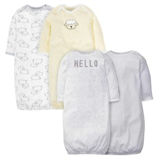 4-Pack Baby Neutral Sheep Gowns, Preemie