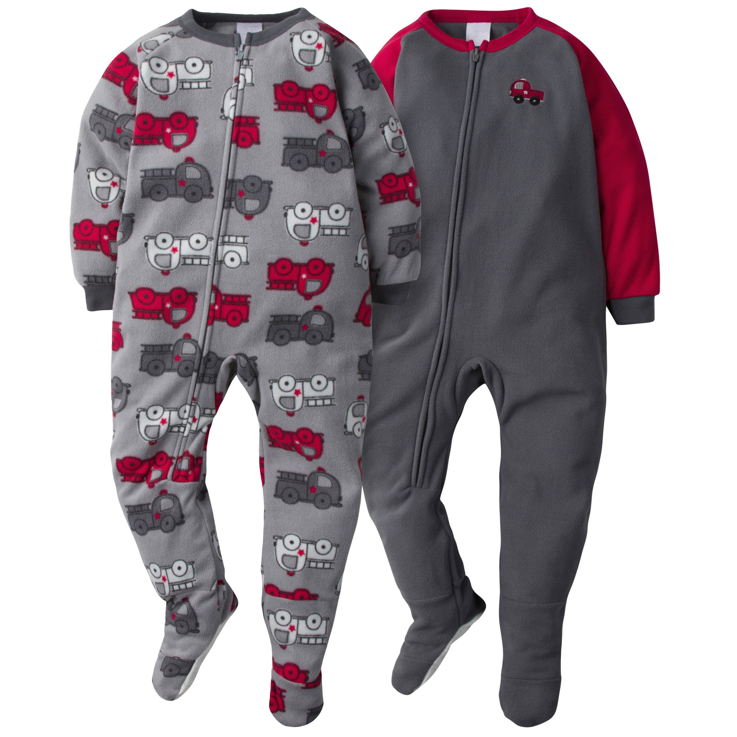 4-Pack Toddler Boys Fleece Pajamas - Firetrucks & Bear Heads - Image 2