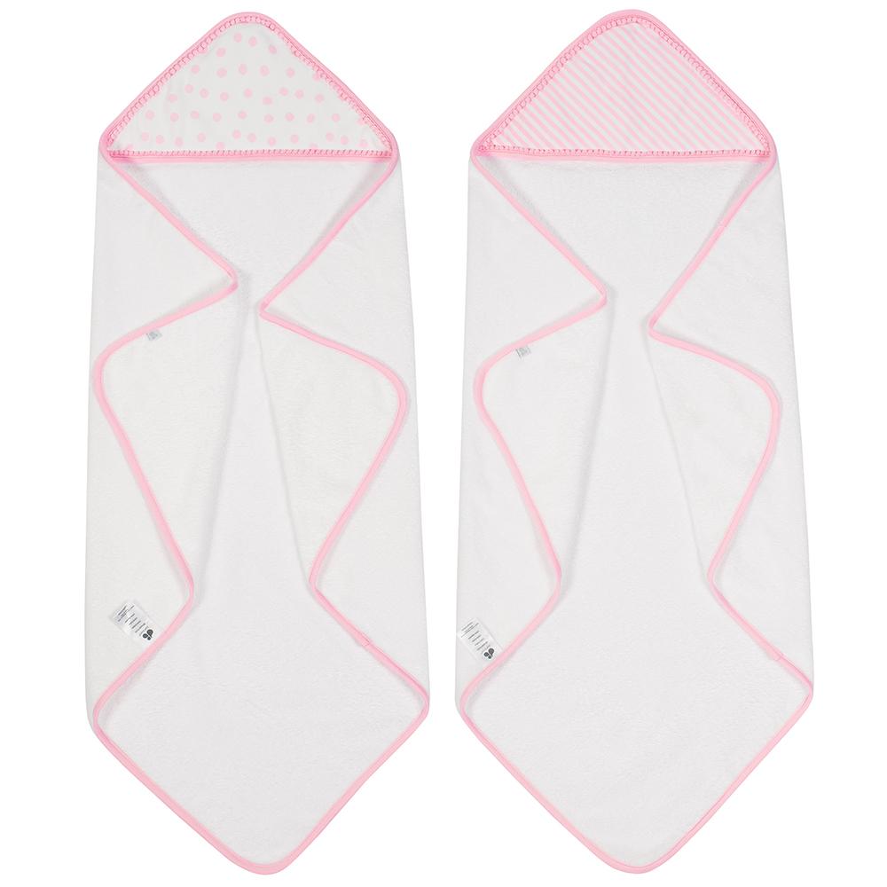 Embroidered 2-Pack Baby Girls Stripes & Dots Hooded Towels