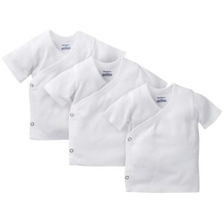 3-Pack White Side-Snap Short Sleeve Shirts, Newborn