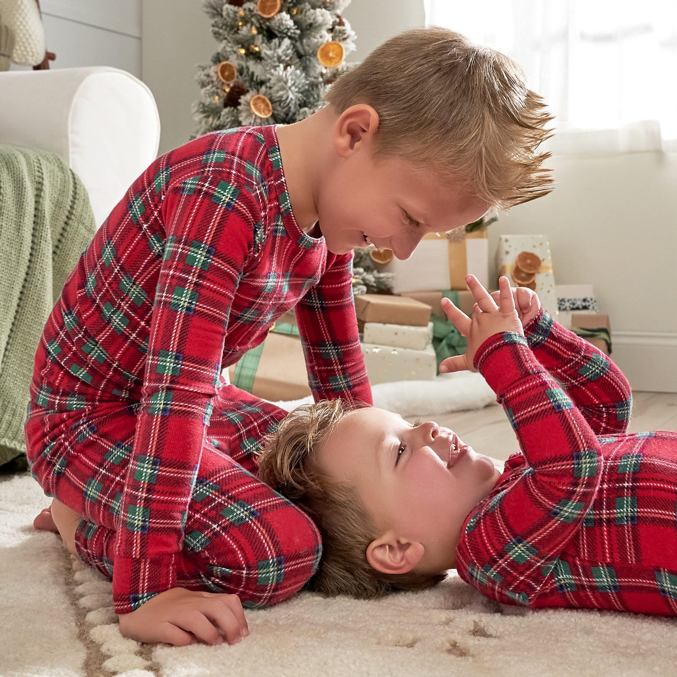 2-Piece Infant and Toddler Neutral Stewart Plaid Hacci Snug Fit Pajama Set - Image 12