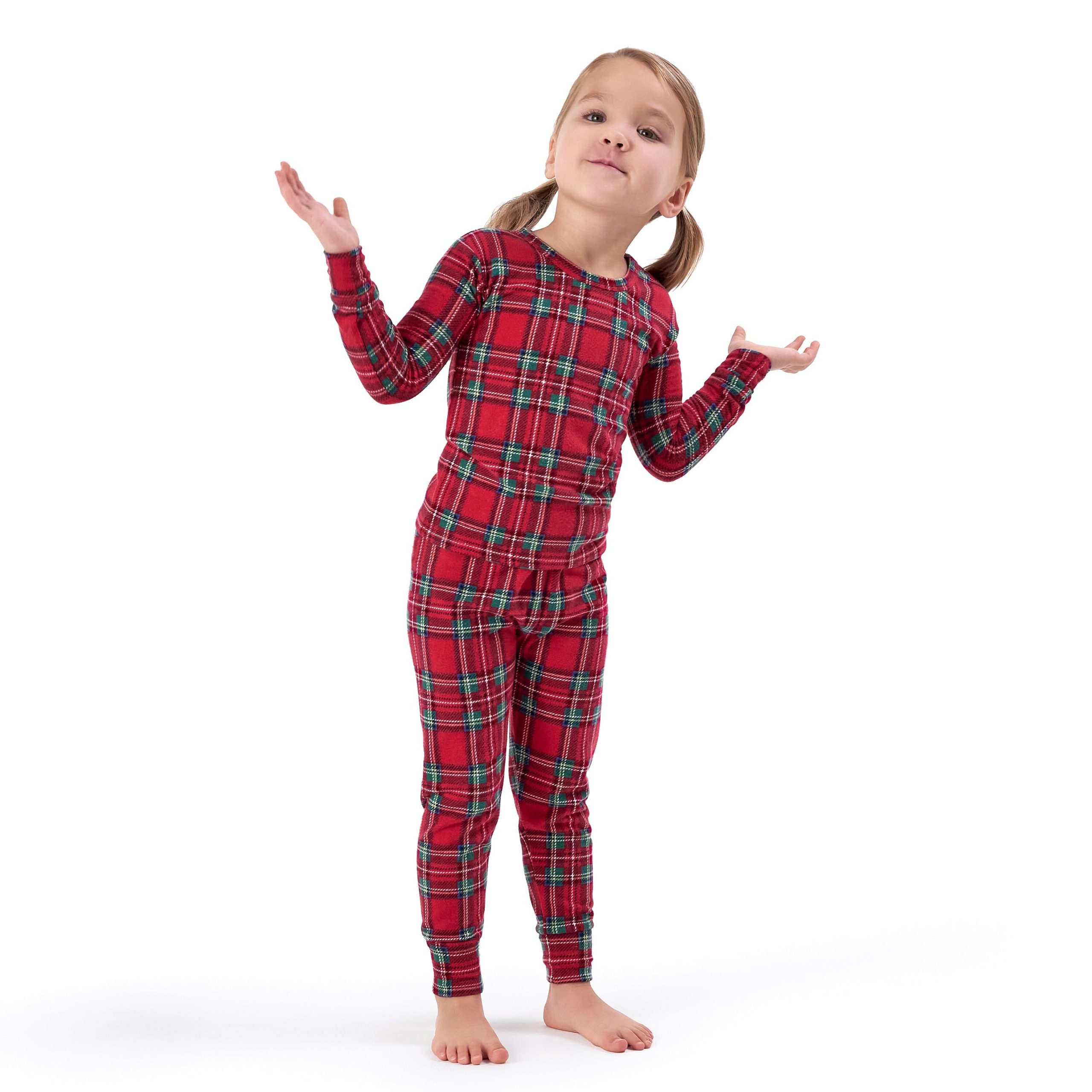 2-Piece Infant and Toddler Neutral Stewart Plaid Hacci Snug Fit Pajama Set - Image 2
