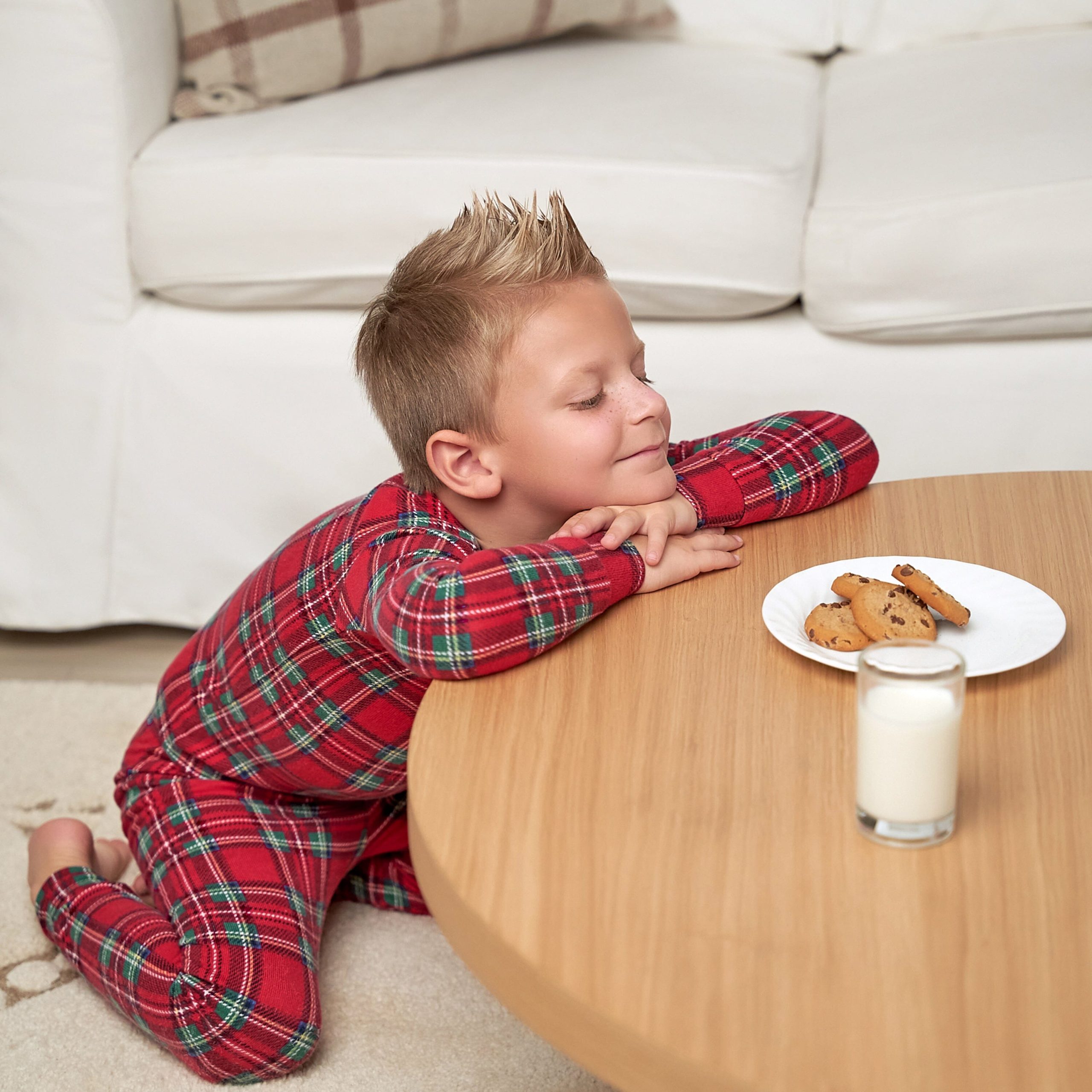 2-Piece Infant and Toddler Neutral Stewart Plaid Hacci Snug Fit Pajama Set - Image 3