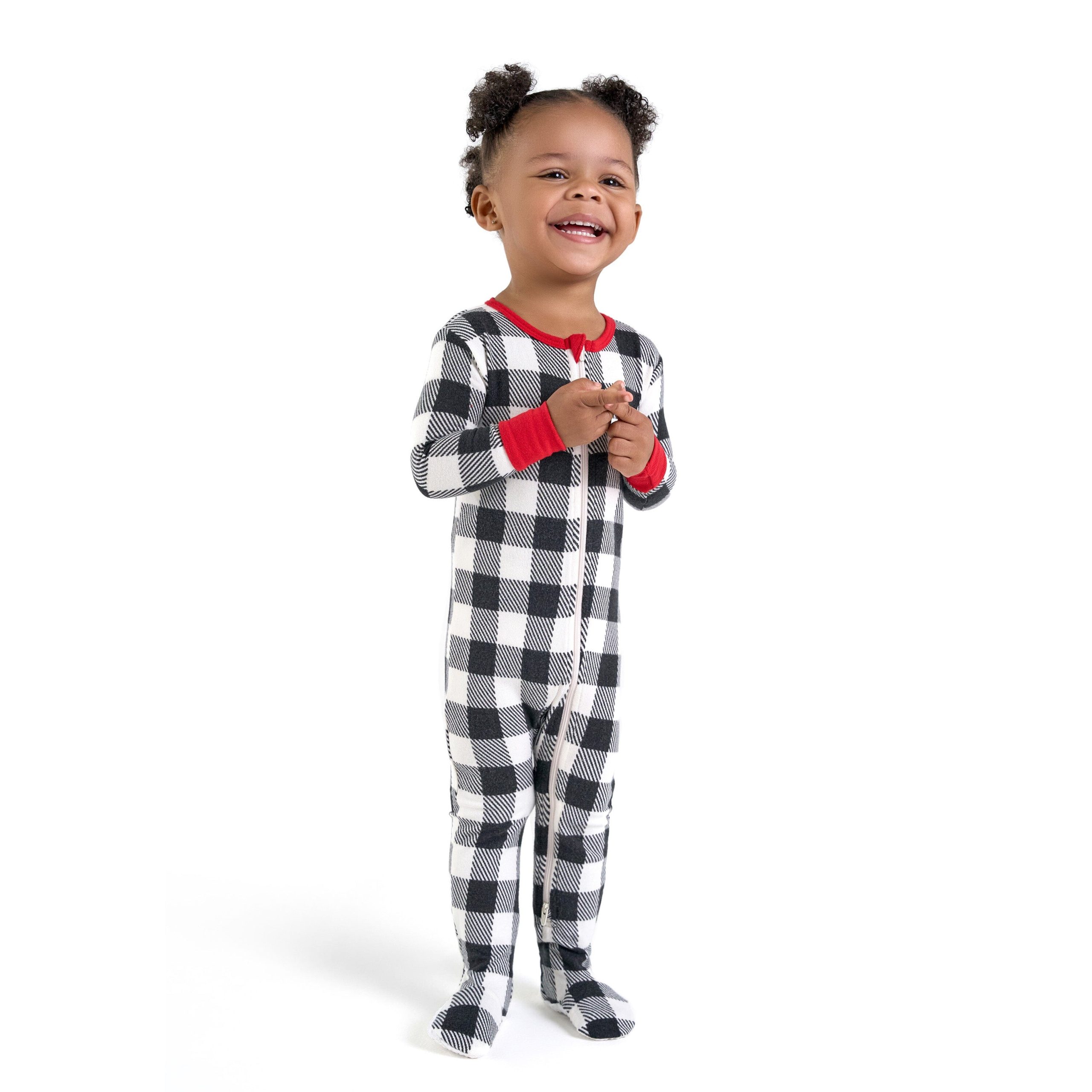Baby & Toddler Neutral Buffalo Plaid Hacci Snug Fit Footed Pajamas - Image 2