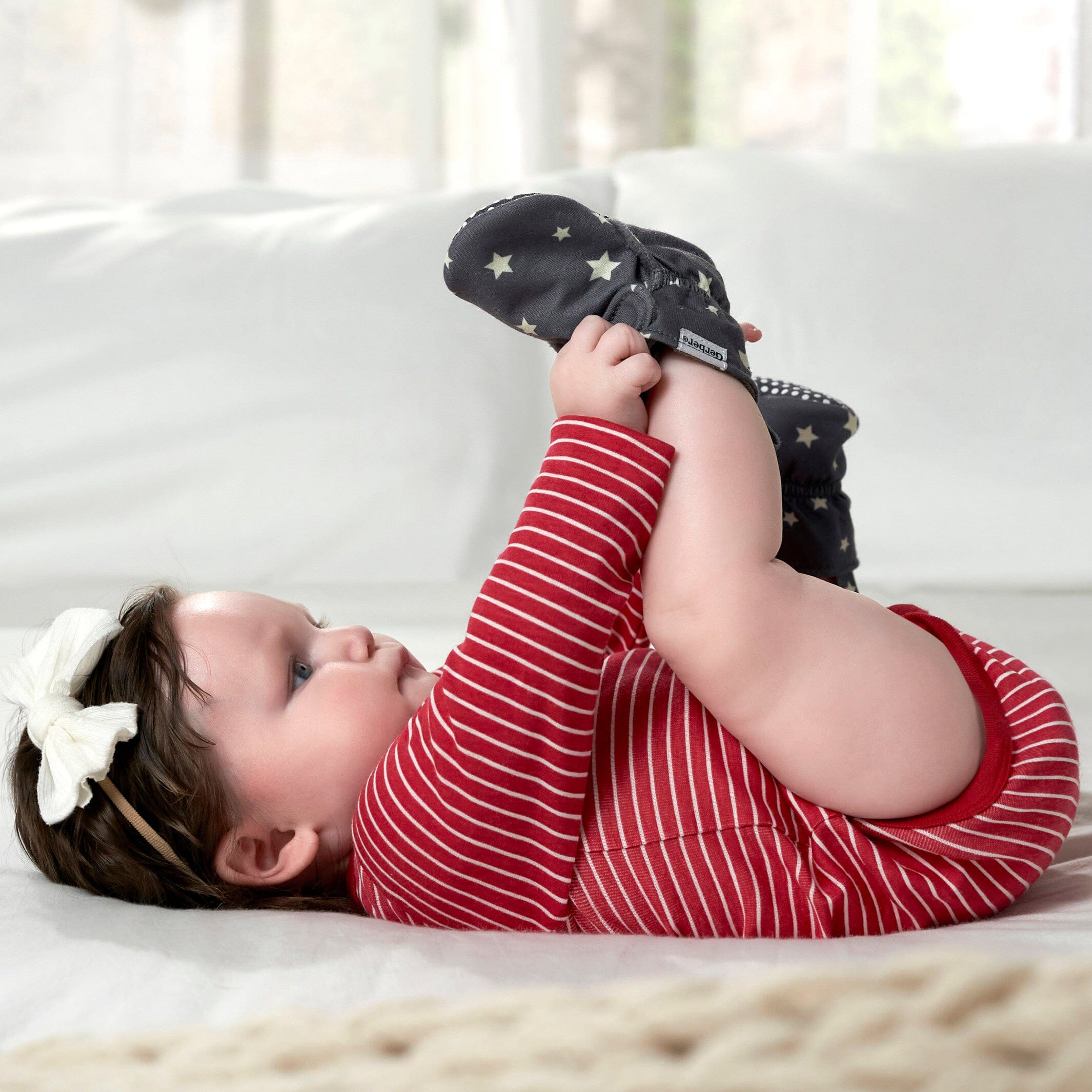 Baby Neutral Gray Stars Soft Booties - Image 2