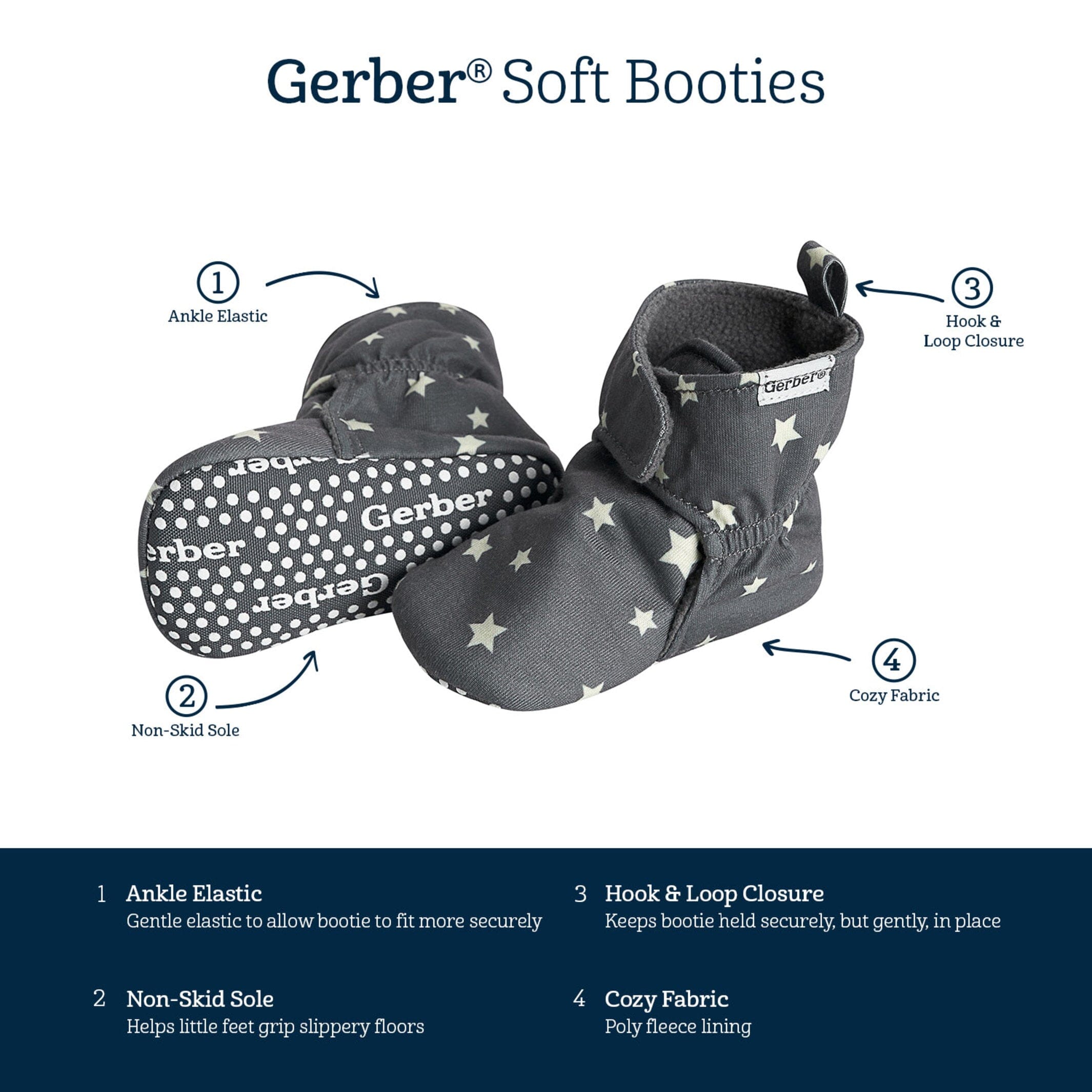Baby Neutral Gray Stars Soft Booties - Image 7