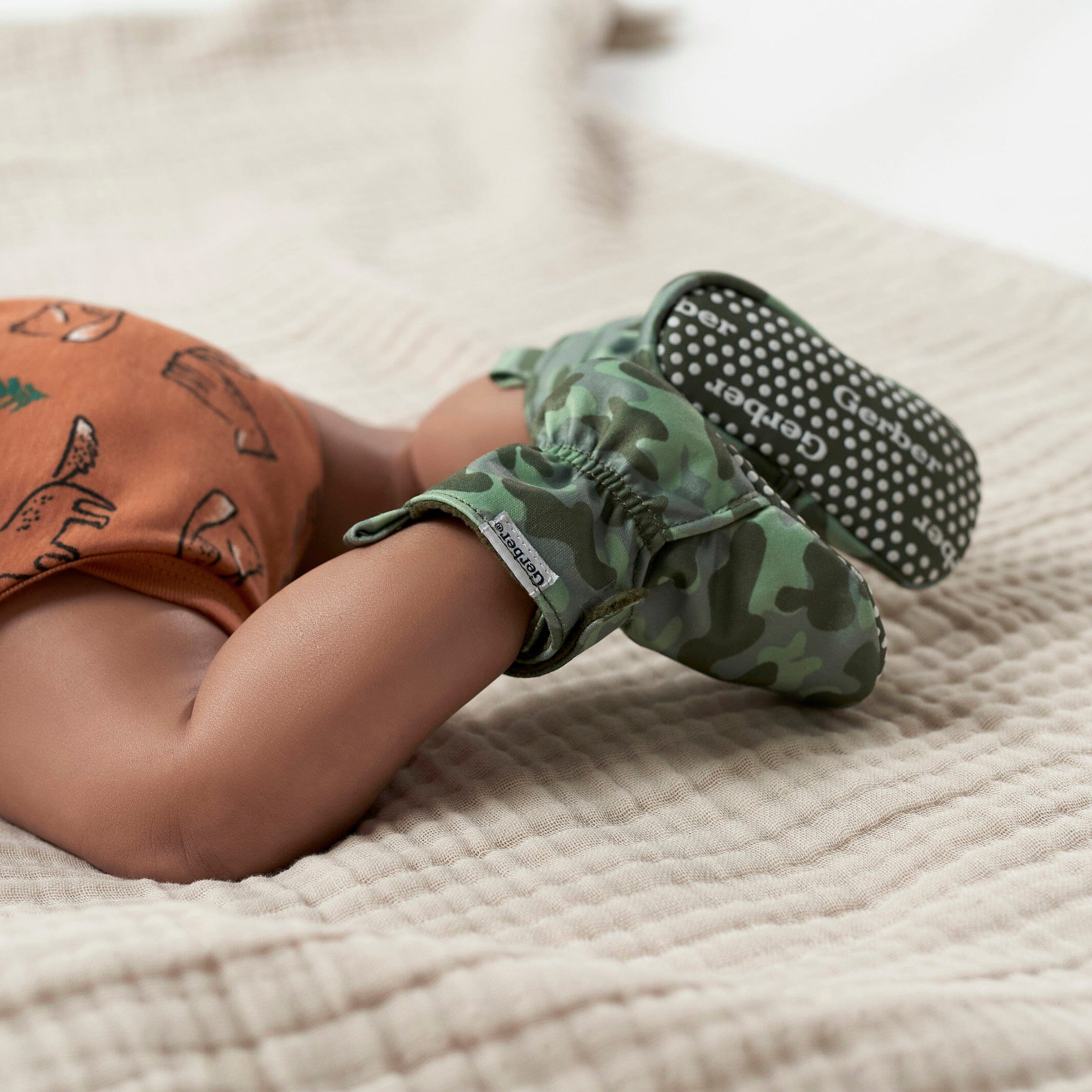 Baby Boys Green Camo Soft Booties - Image 3