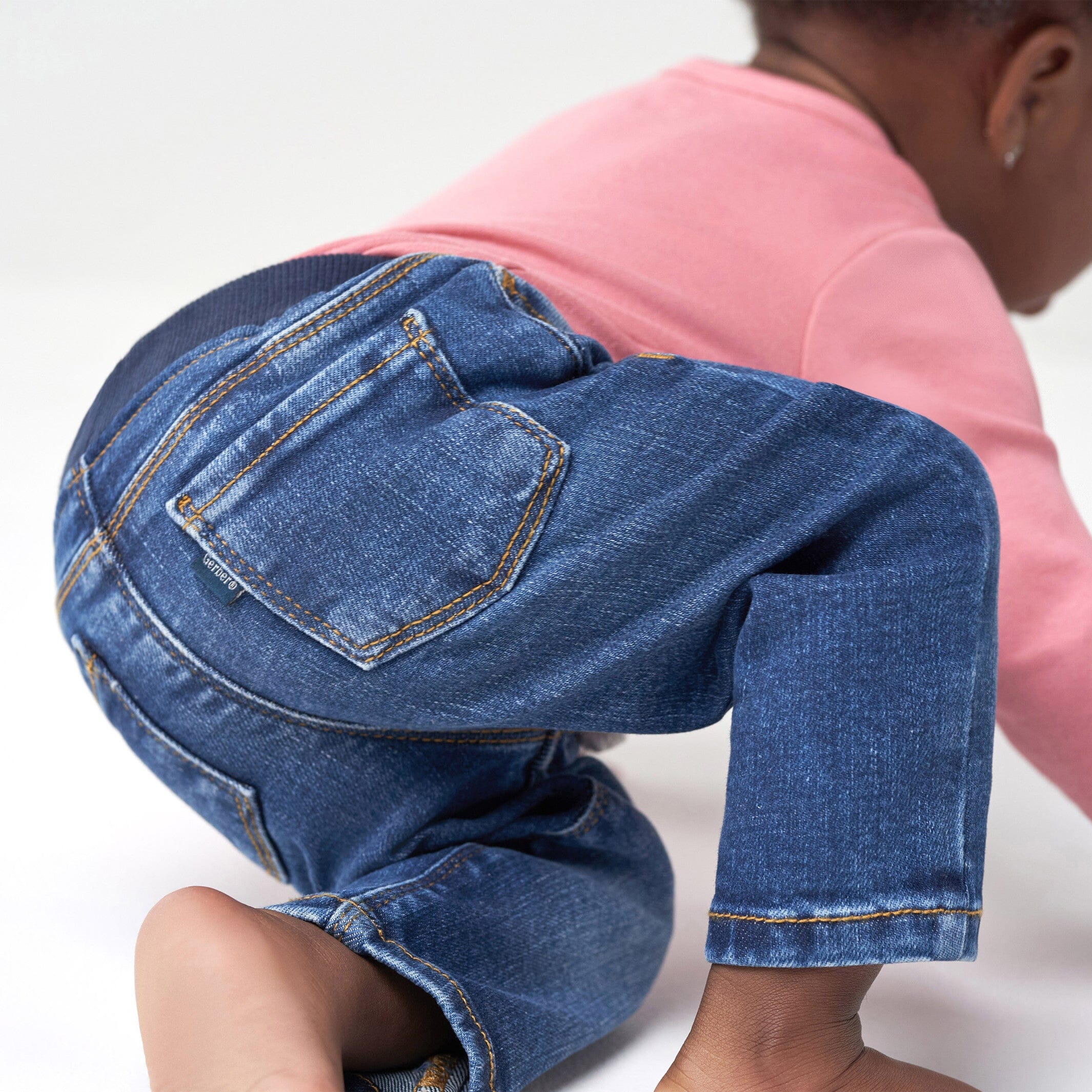 Baby Neutral Blue Rib Waist Skinny Denim Jeans - Image 4