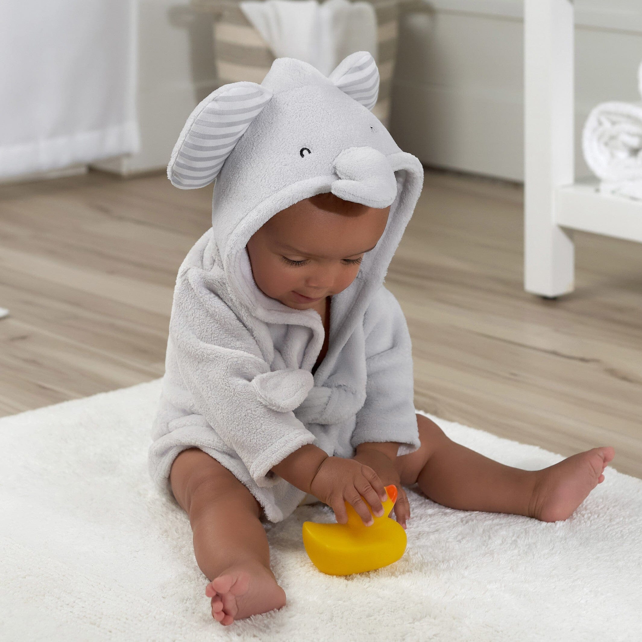 Embroidered Baby Neutral Elephant Robe - Image 3