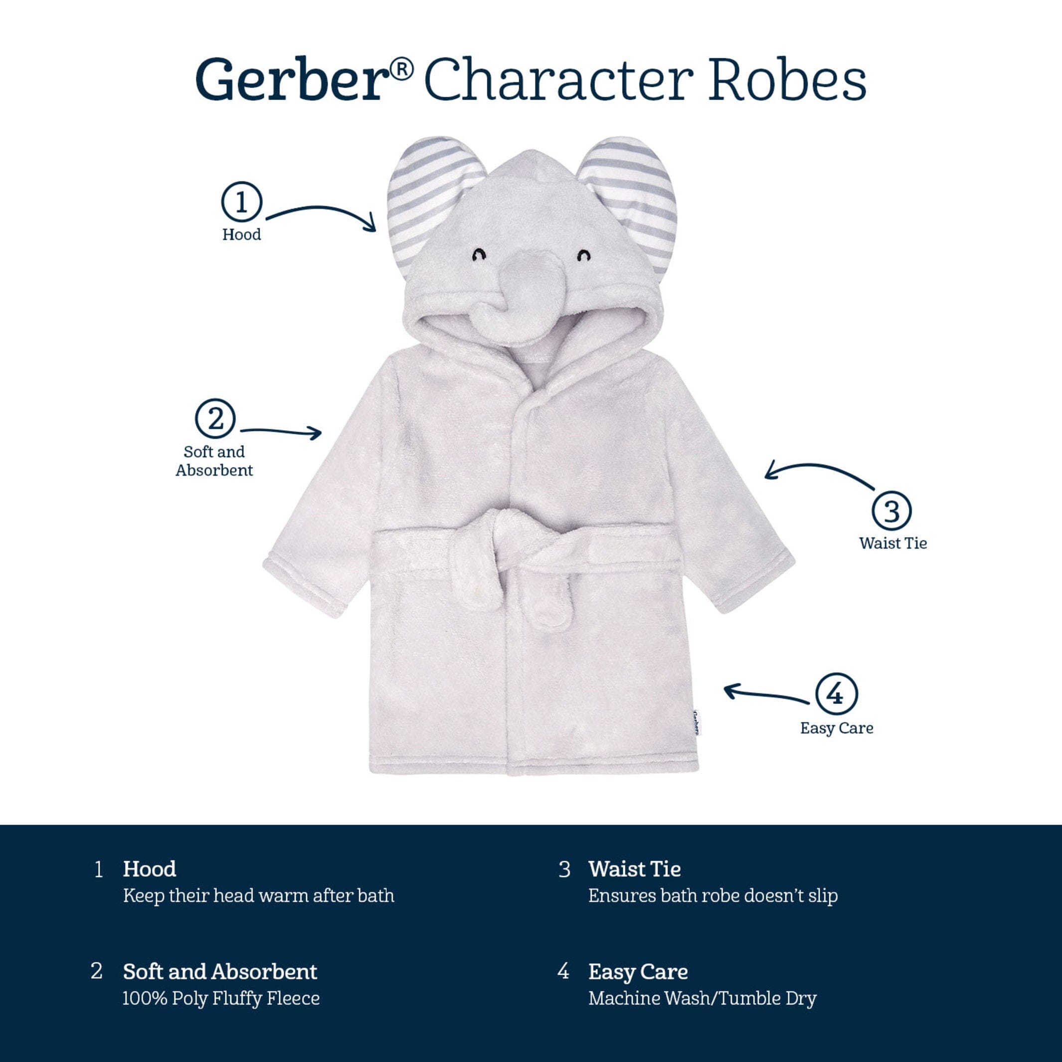Embroidered Baby Neutral Elephant Robe - Image 8