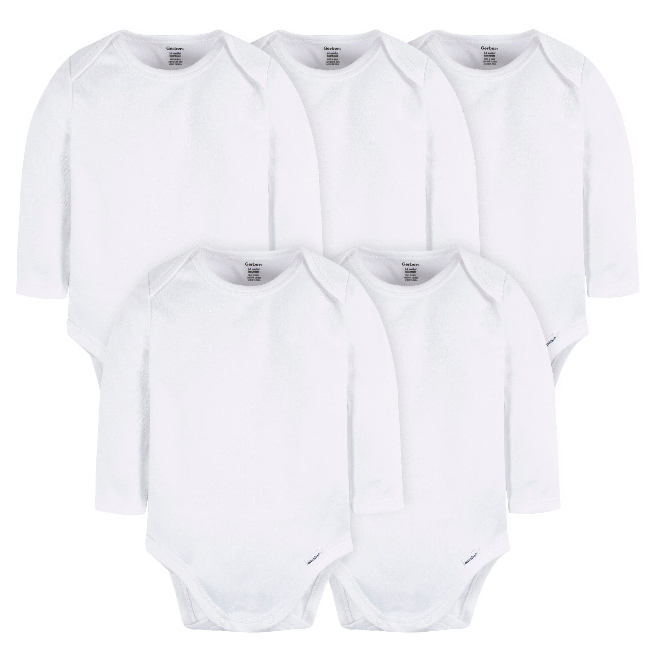 5-Pack Baby White Premium Long Sleeve Onesies® Bodysuits