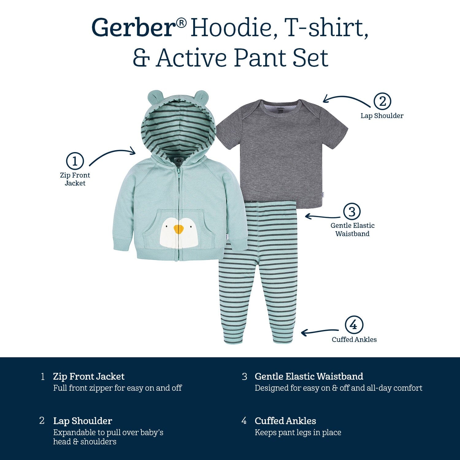 3-Piece Baby Boys Penguin Hoodie, T-Shirt & Active Pant Set - Image 8
