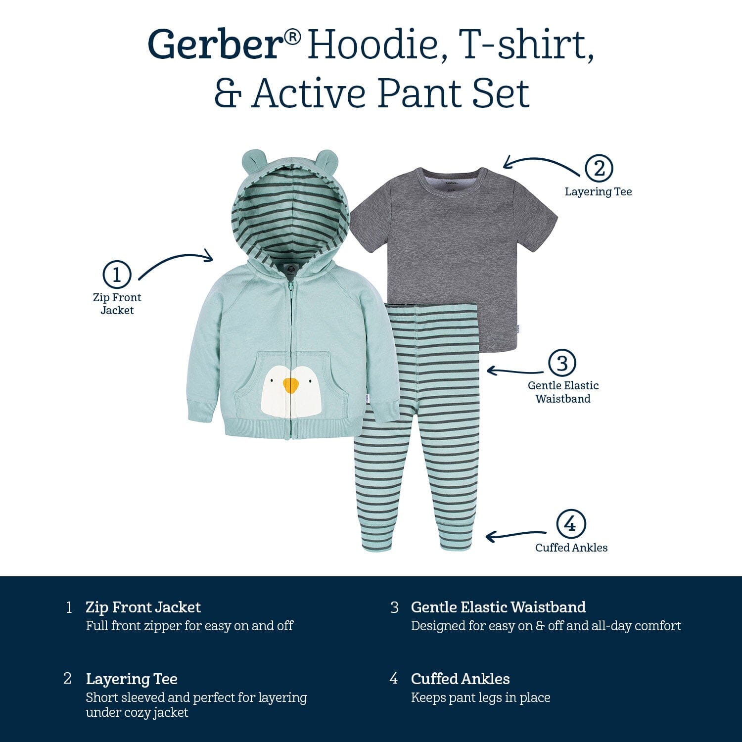 3-Piece Infant & Toddler Boys Penguin Hoodie, T-Shirt & Active Pant Set - Image 10
