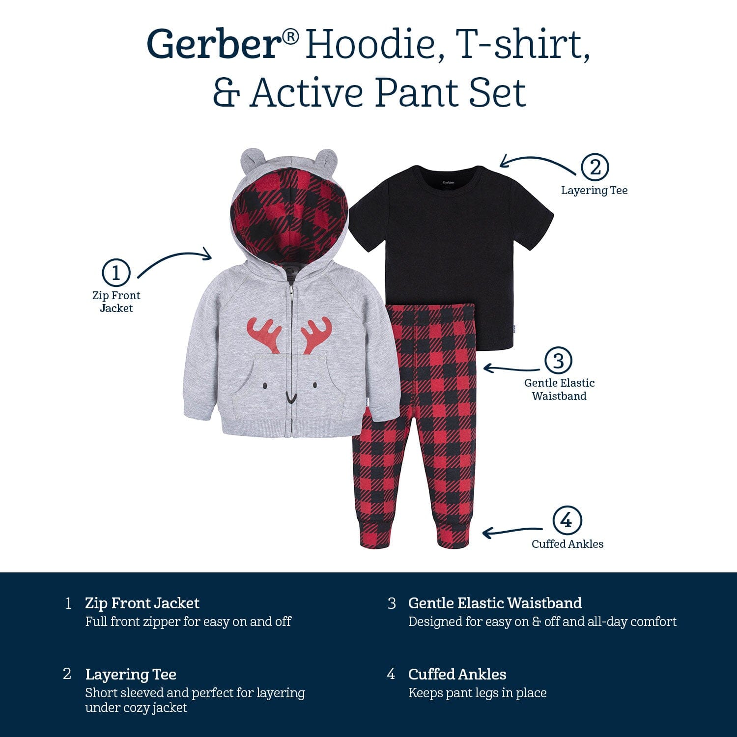 3-Piece Infant & Toddler Boys Moose Hoodie, T-Shirt & Active Pant Set - Image 9