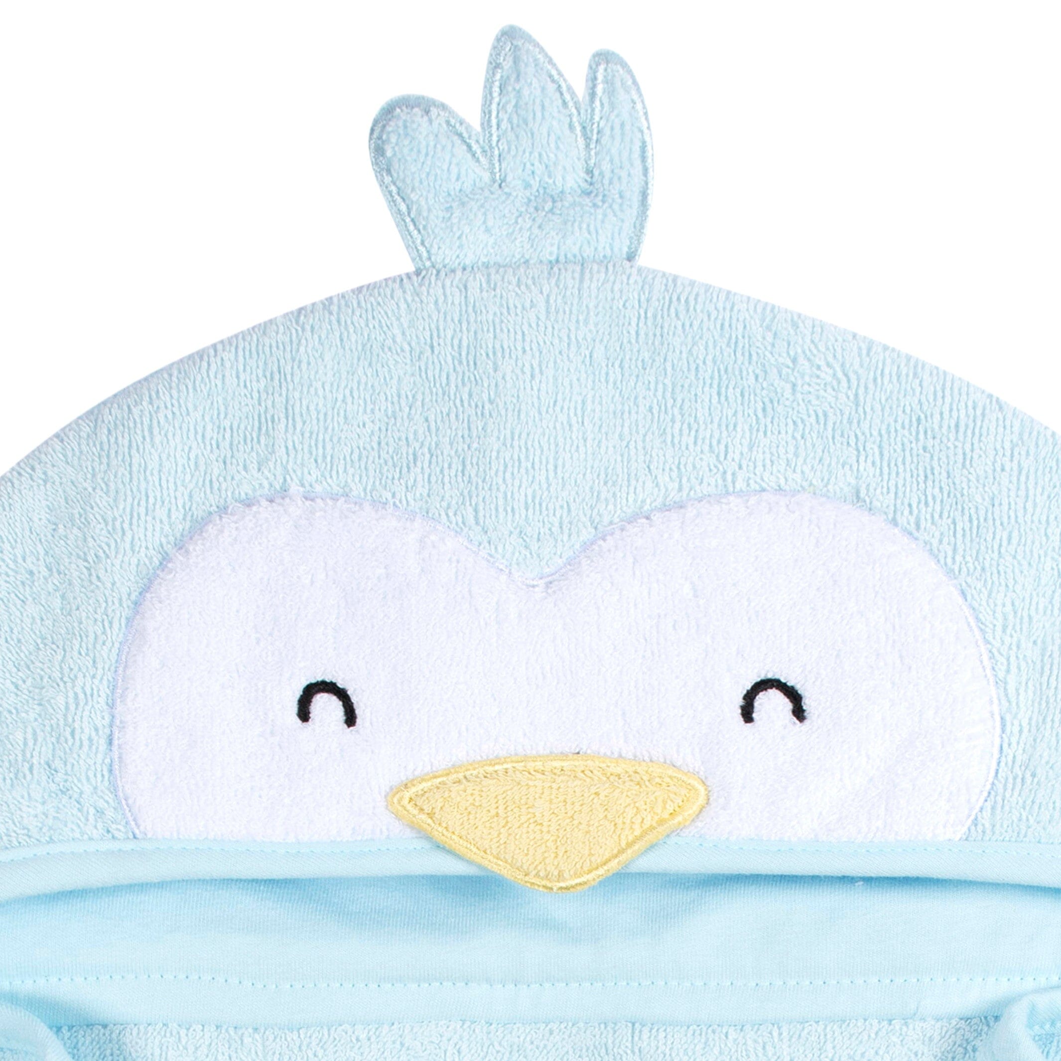 Embroidered 4-Piece Baby Neutral Blue Penguin Towel & Washcloths Set - Image 4