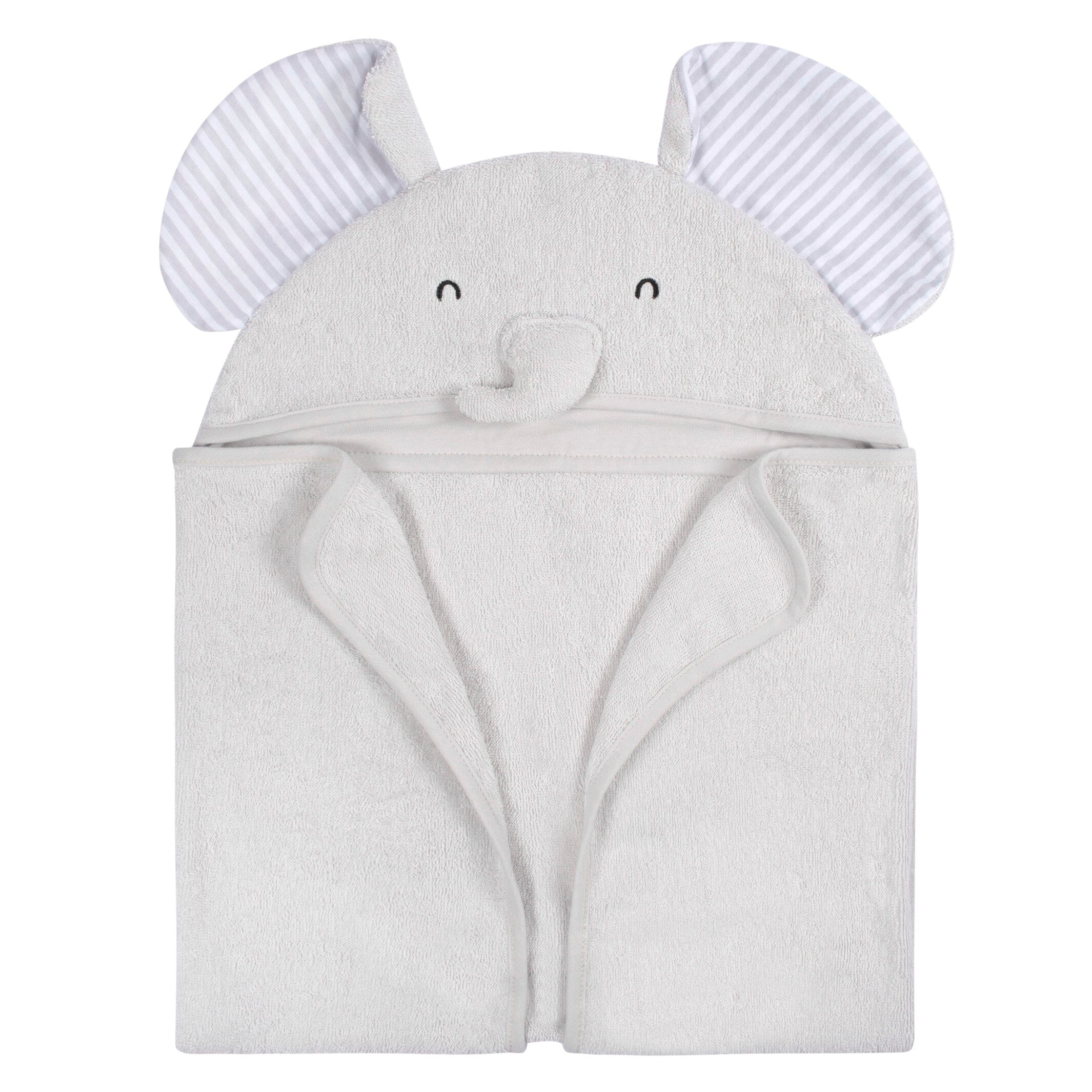Embroidered 4-Piece Baby Neutral Grey Elephant Towel & Washcloths Set - Image 3