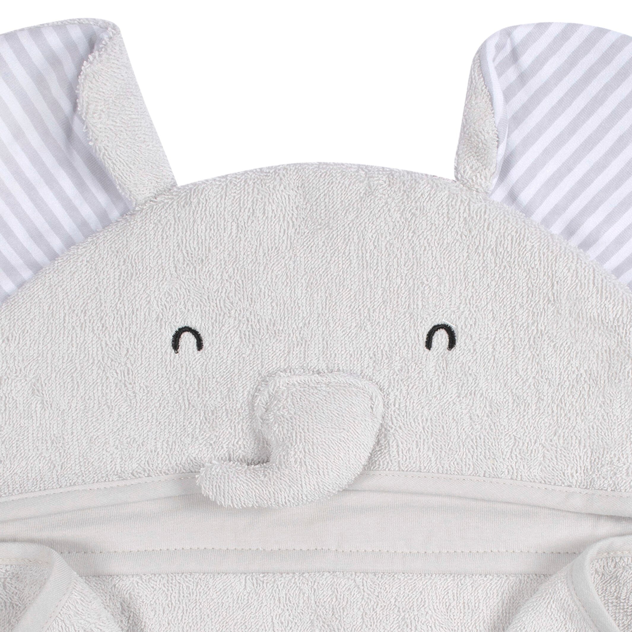 Embroidered 4-Piece Baby Neutral Grey Elephant Towel & Washcloths Set - Image 4