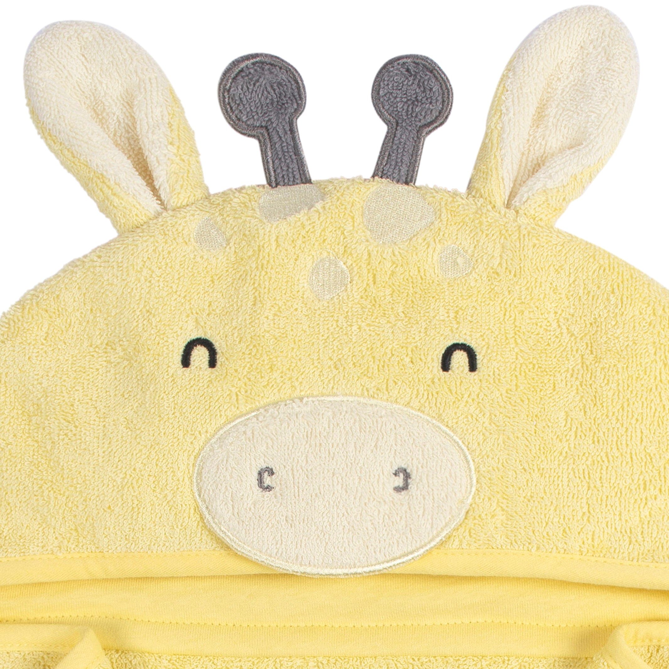 Embroidered 4-Piece Baby Neutral Yellow Giraffe Towel & Washcloths Set - Image 4