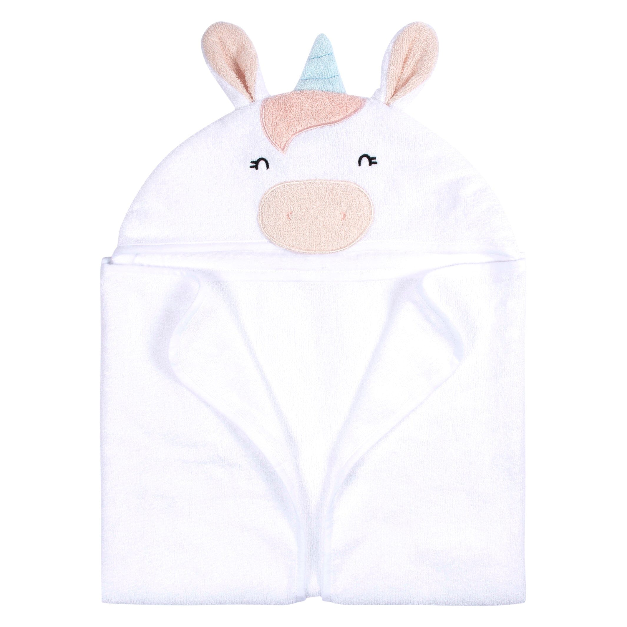 Embroidered 4-Piece Baby Girls White Unicorn Towel & Washcloths Set - Image 3