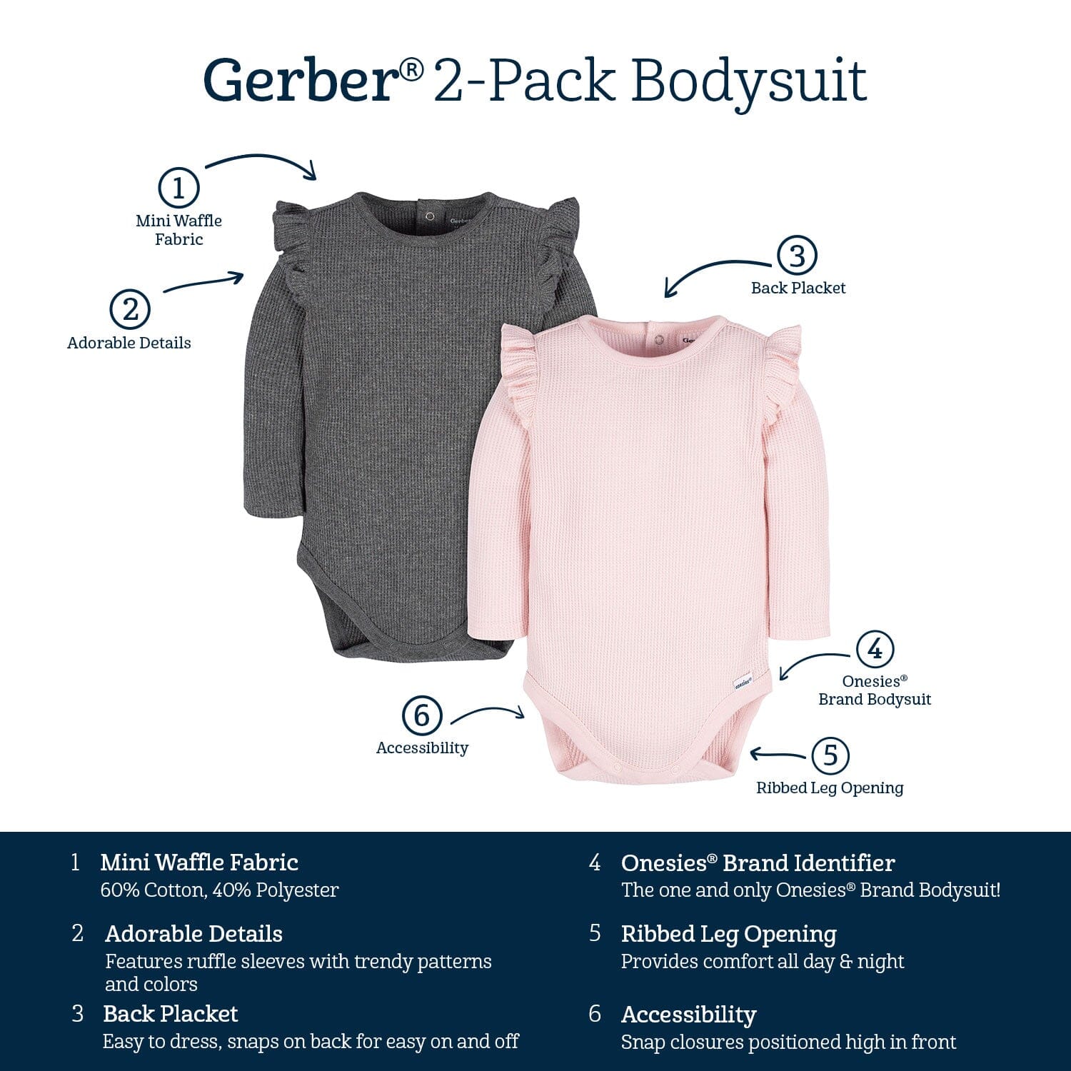 2-Pack Baby Girls Pink & Gray Long Sleeve Onesies® Bodysuits - Image 7