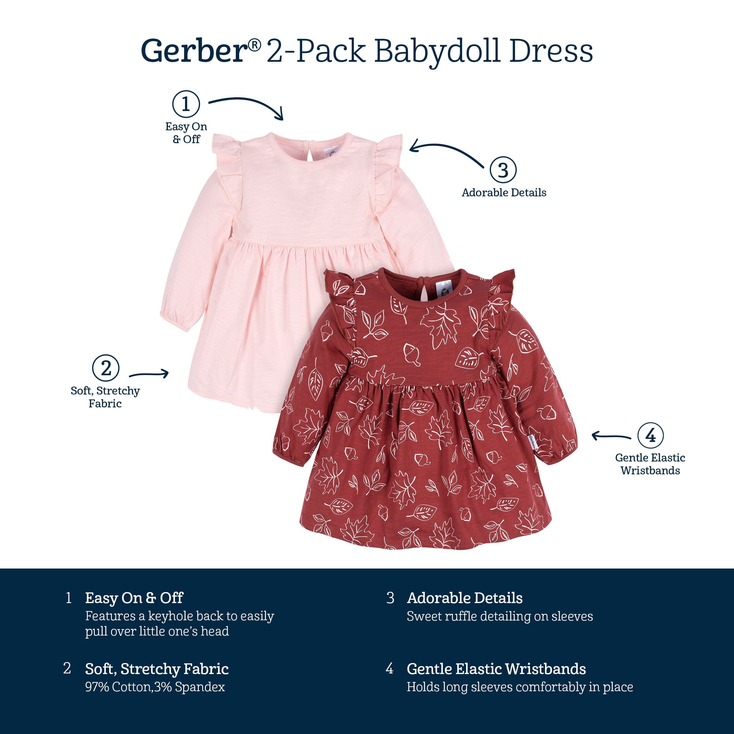 2-Pack Baby & Toddler Girls Leaves Babydoll Dresses - Image 8