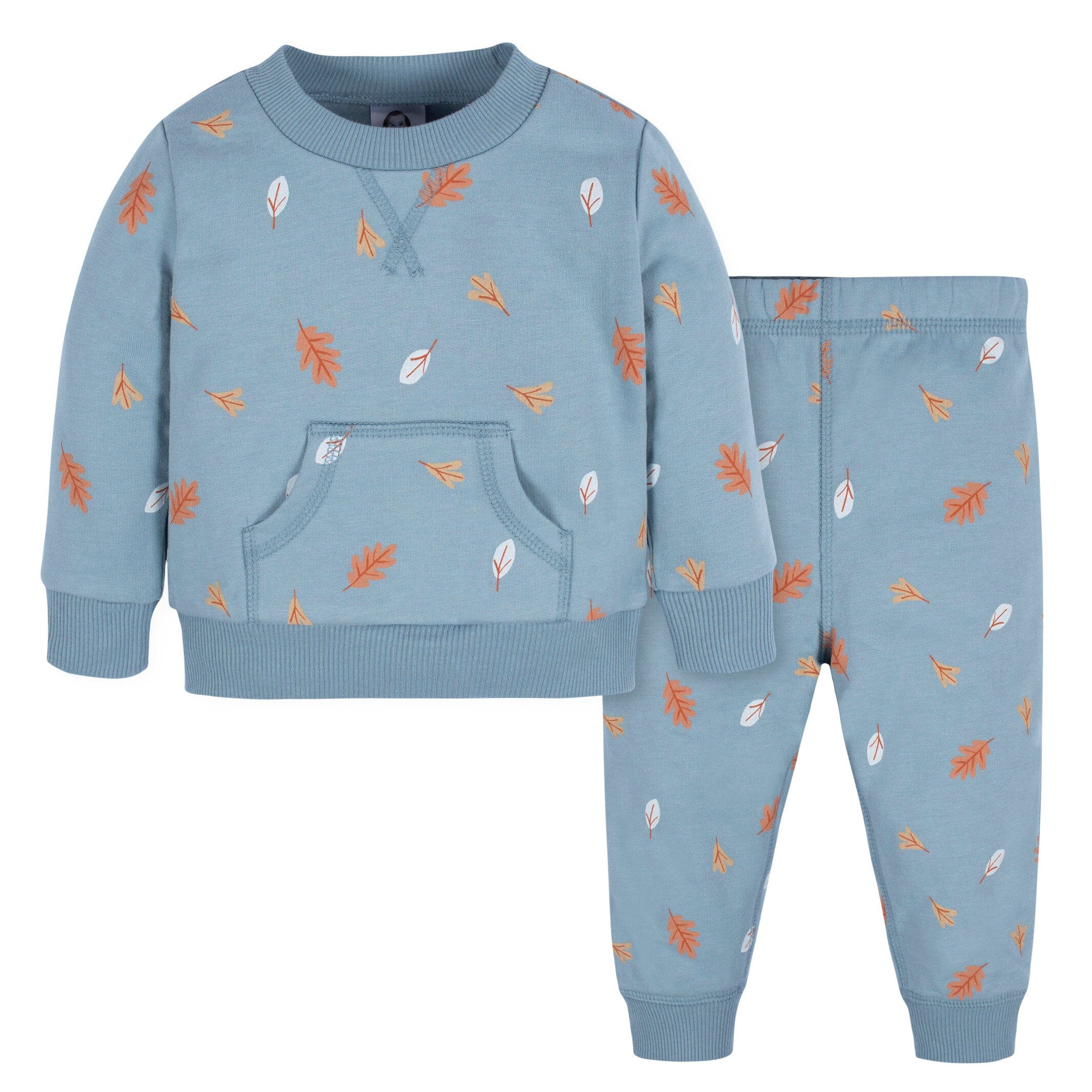2-Piece Infant & Toddler Boys Blue Leaves Sweatshirt & Pant Set