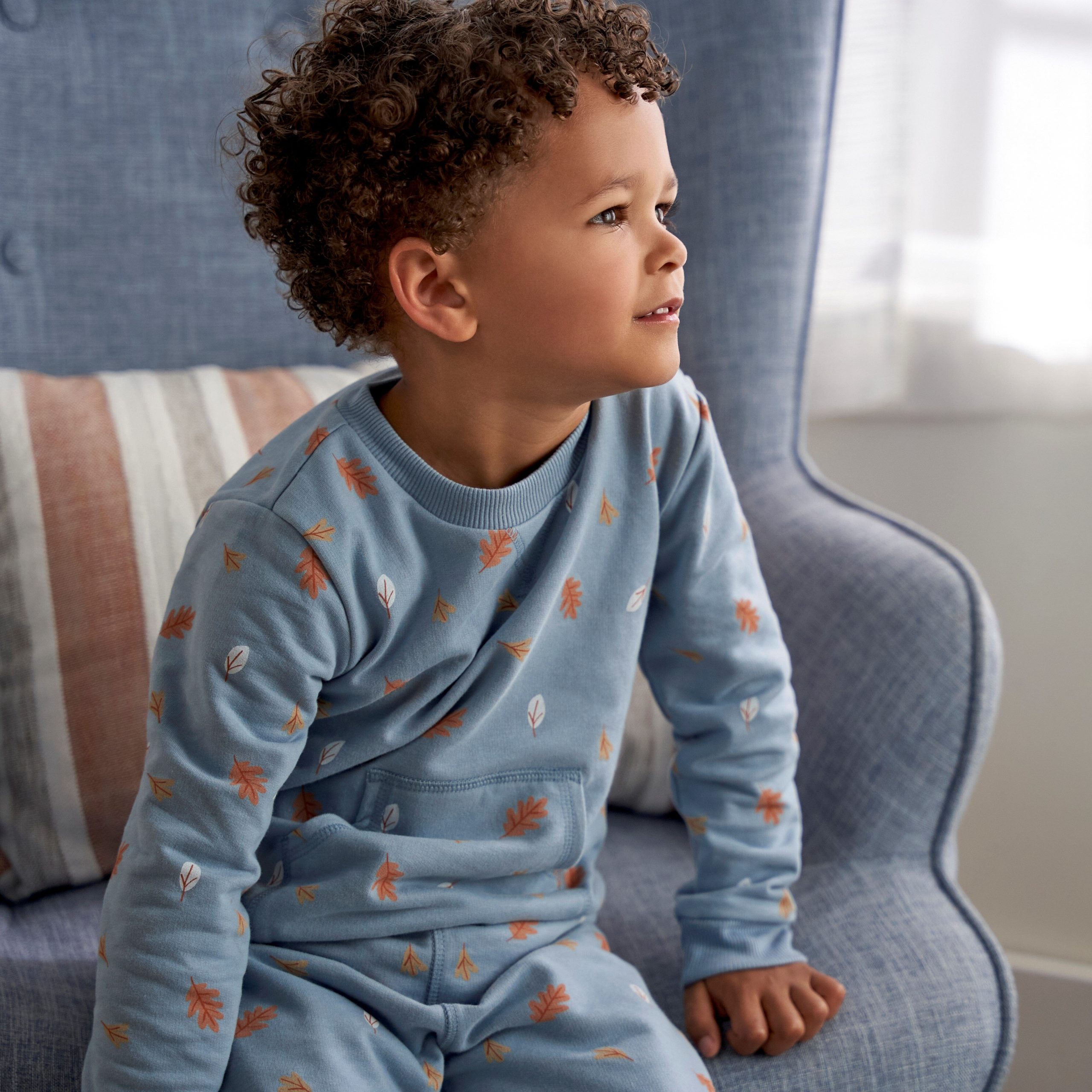 2-Piece Infant & Toddler Boys Blue Leaves Sweatshirt & Pant Set - Image 9