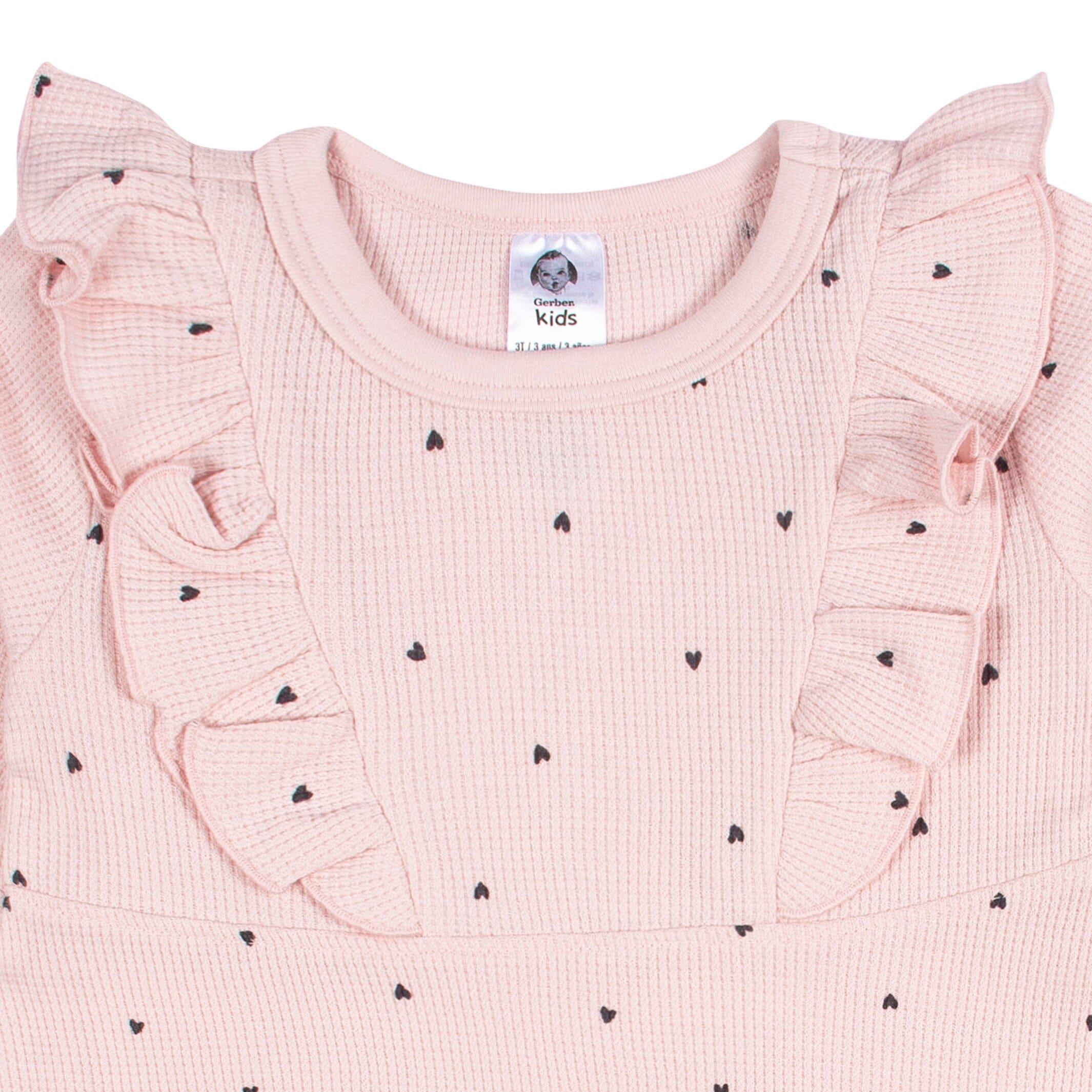 Infant and Toddler Girls Light Pink Hearts Dress with Ruffle - Image 2