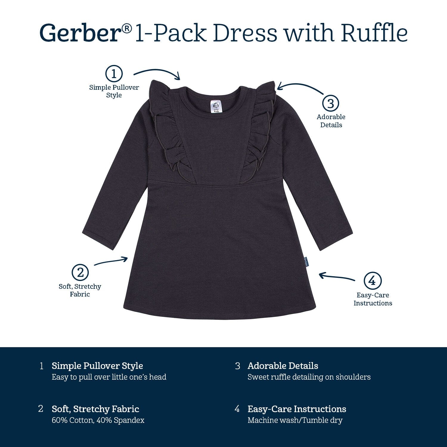 Infant and Toddler Girls Charcoal Dress with Ruffle - Image 5