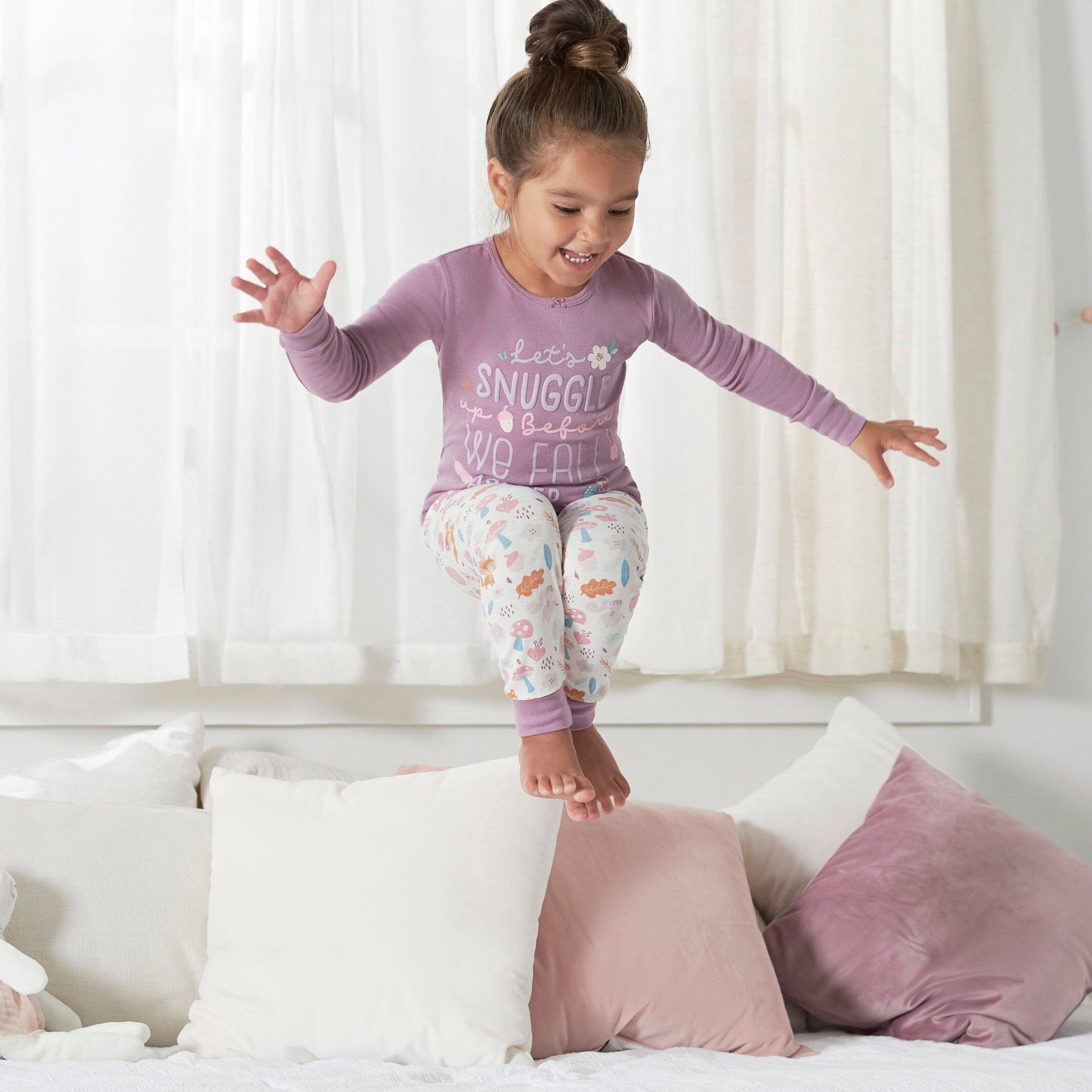4-Piece Infant & Toddler Girls Purple Woodland Snug Fit Cotton Pajamas - Image 2