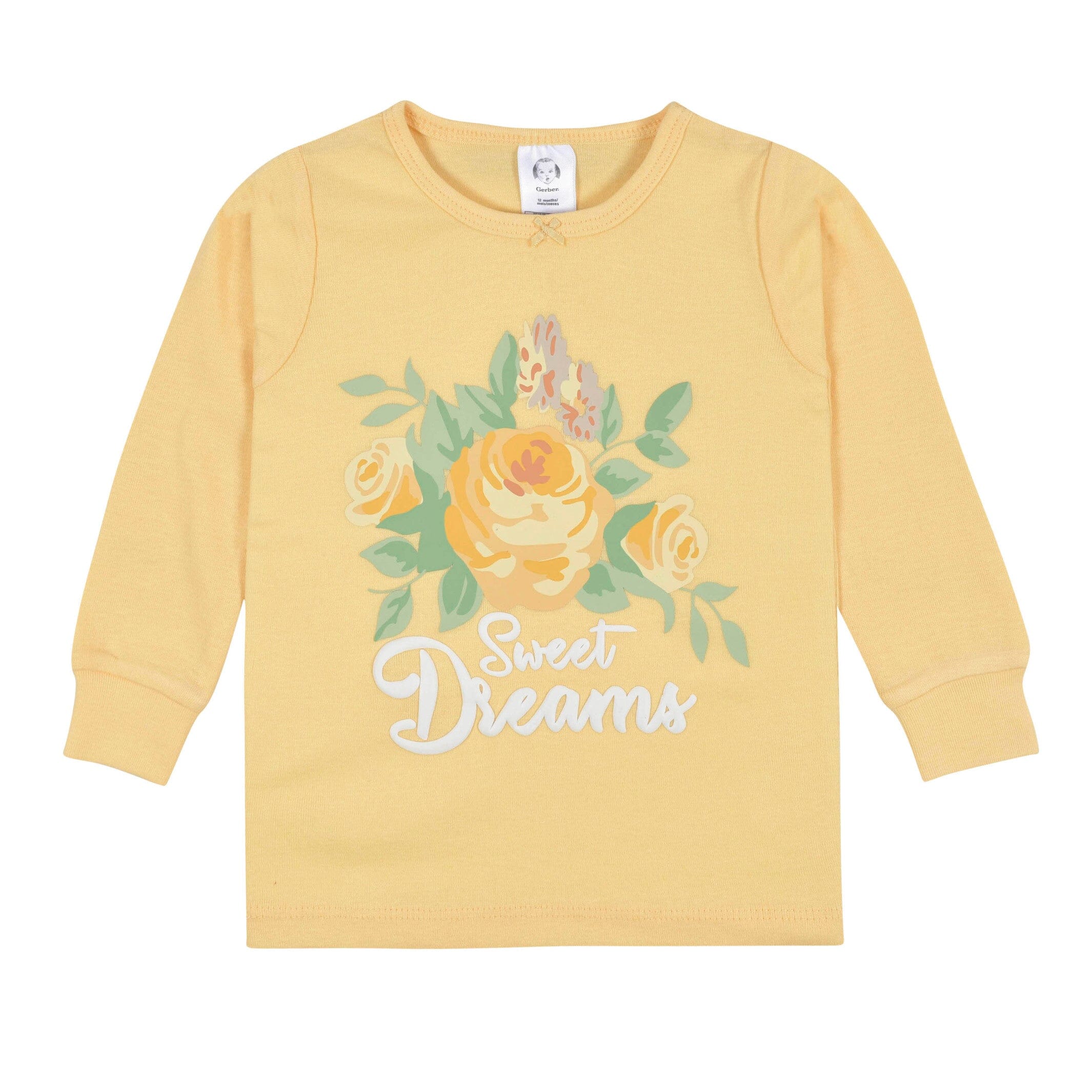 4-Piece Infant & Toddler Girls Golden Flowers Snug Fit Cotton Pajamas - Image 2
