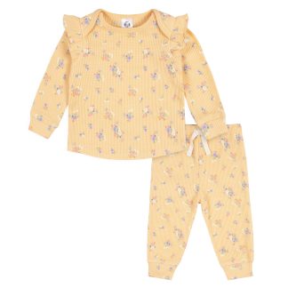2-Piece Baby Girls Yellow Floral Top & Jogger Set
