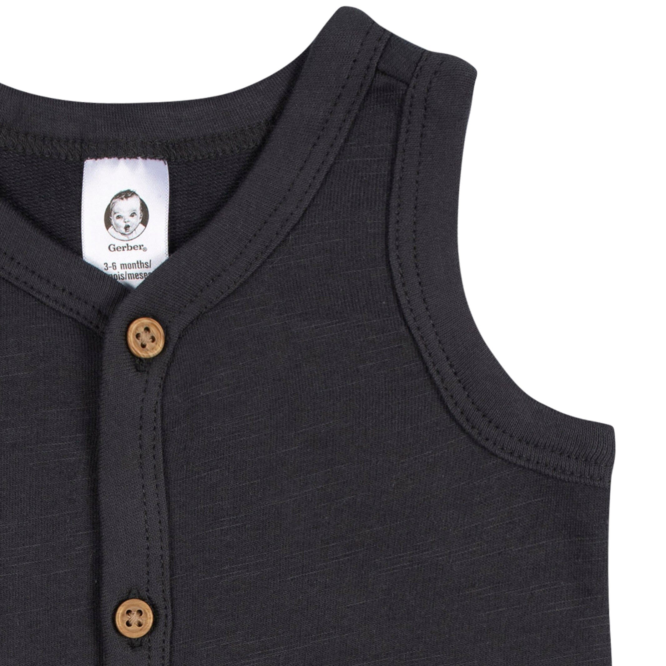 2-Pack Baby Boys Tan & Dark Gray Short Leg Sleeveless Romper, 24M - Image 5