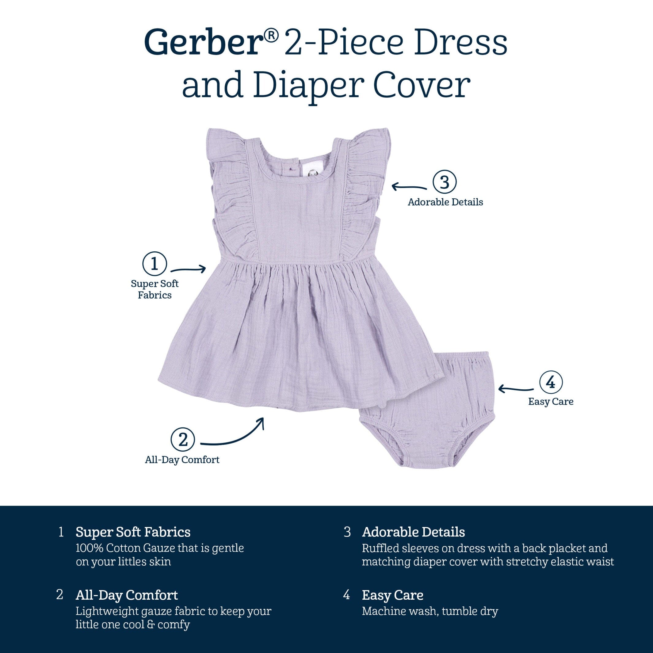 2-Piece Baby & Toddler Girls Purple Gauze Dress & Diaper Cover Set - Image 7