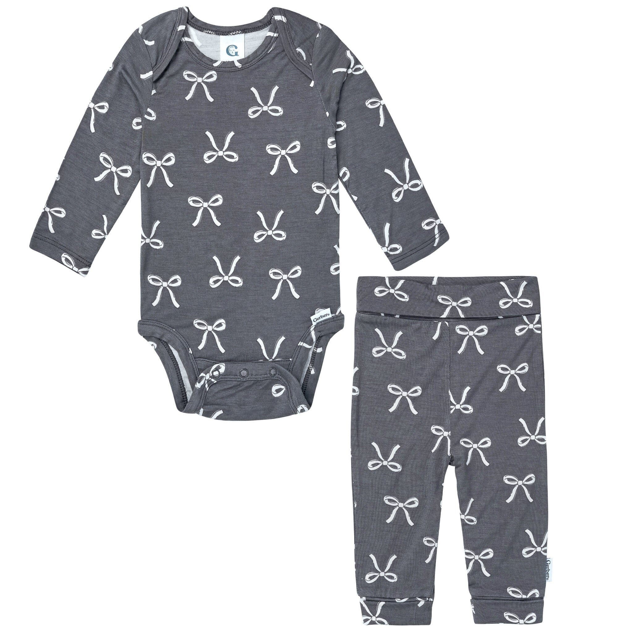 2-Piece Baby Girls Gray Bow Onesie® Pant Set