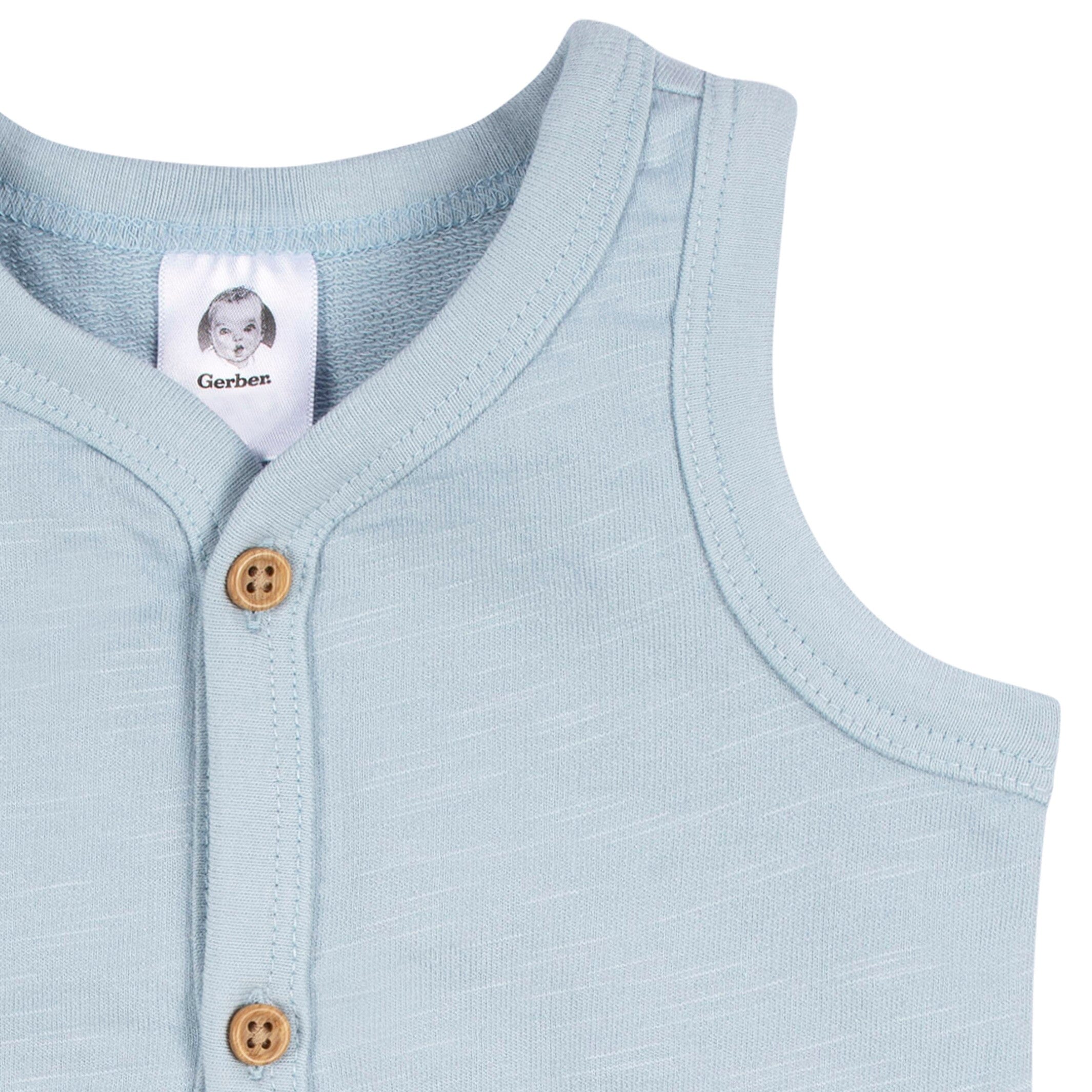 2-Pack Baby Boys Dark Gray Tie Dye & Blue Heather Short Leg Sleeveless Romper, 0-3M - Image 5