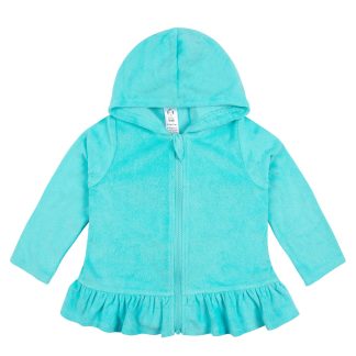 Baby & Toddler Girls Aqua Hooded Zip Front Terry Swim Coverup