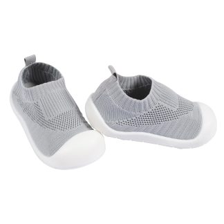 Toddler Neutral Grey Stretchy Knit Slip-On Sneaker, US 12