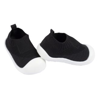 Toddler Neutral Black Stretchy Knit Slip-On Sneaker, US 11
