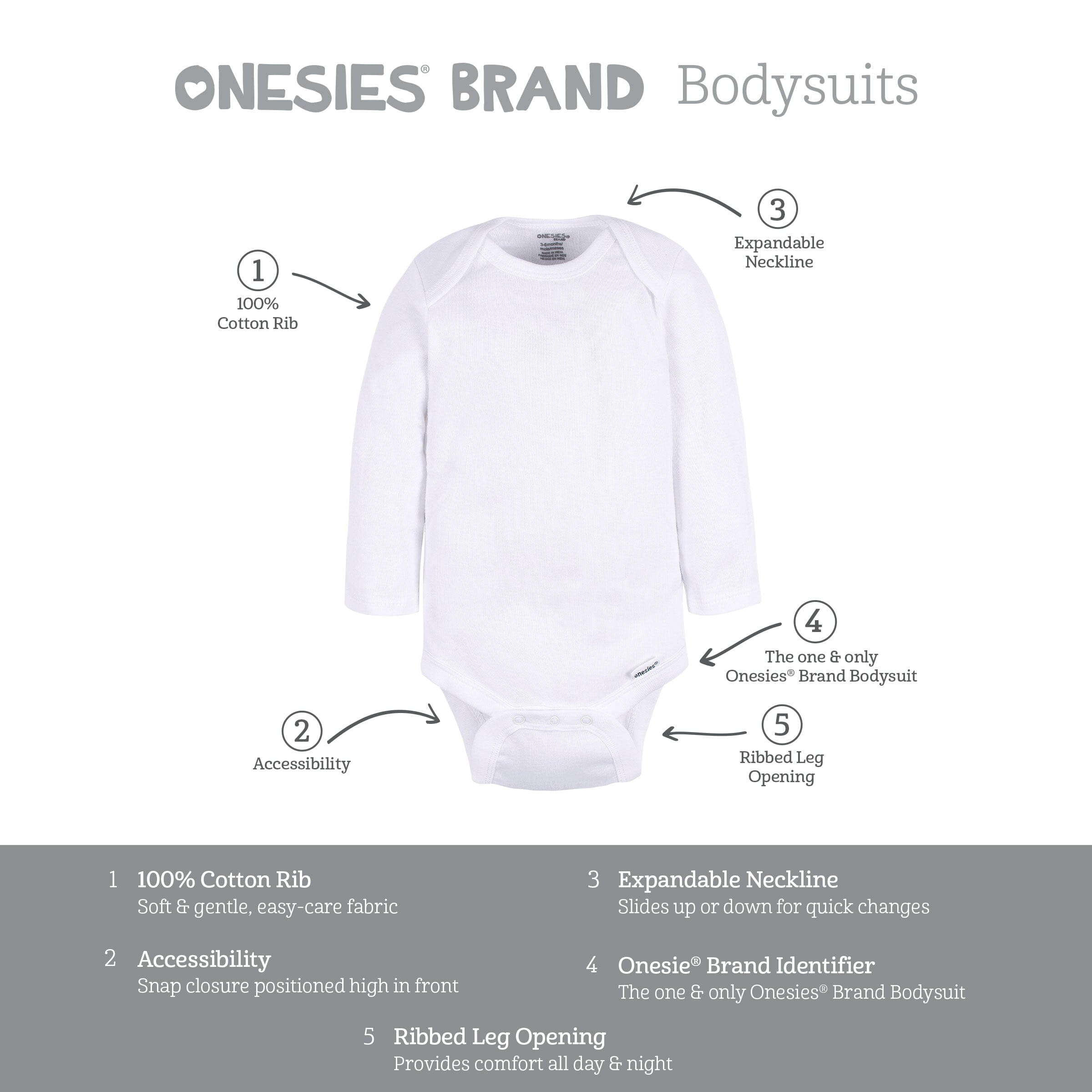 2-Pack Baby Neutral White Long Sleeve Onesies® Bodysuits - Image 5