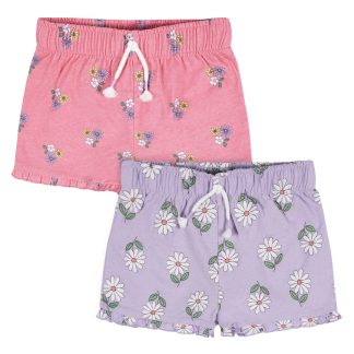 2-Pack Infant Girls Pink Floral Pull-On Shorts