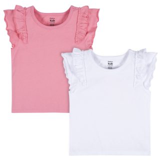2-Pack Infant Girls Pink & White Double Ruffle Tops, 12M