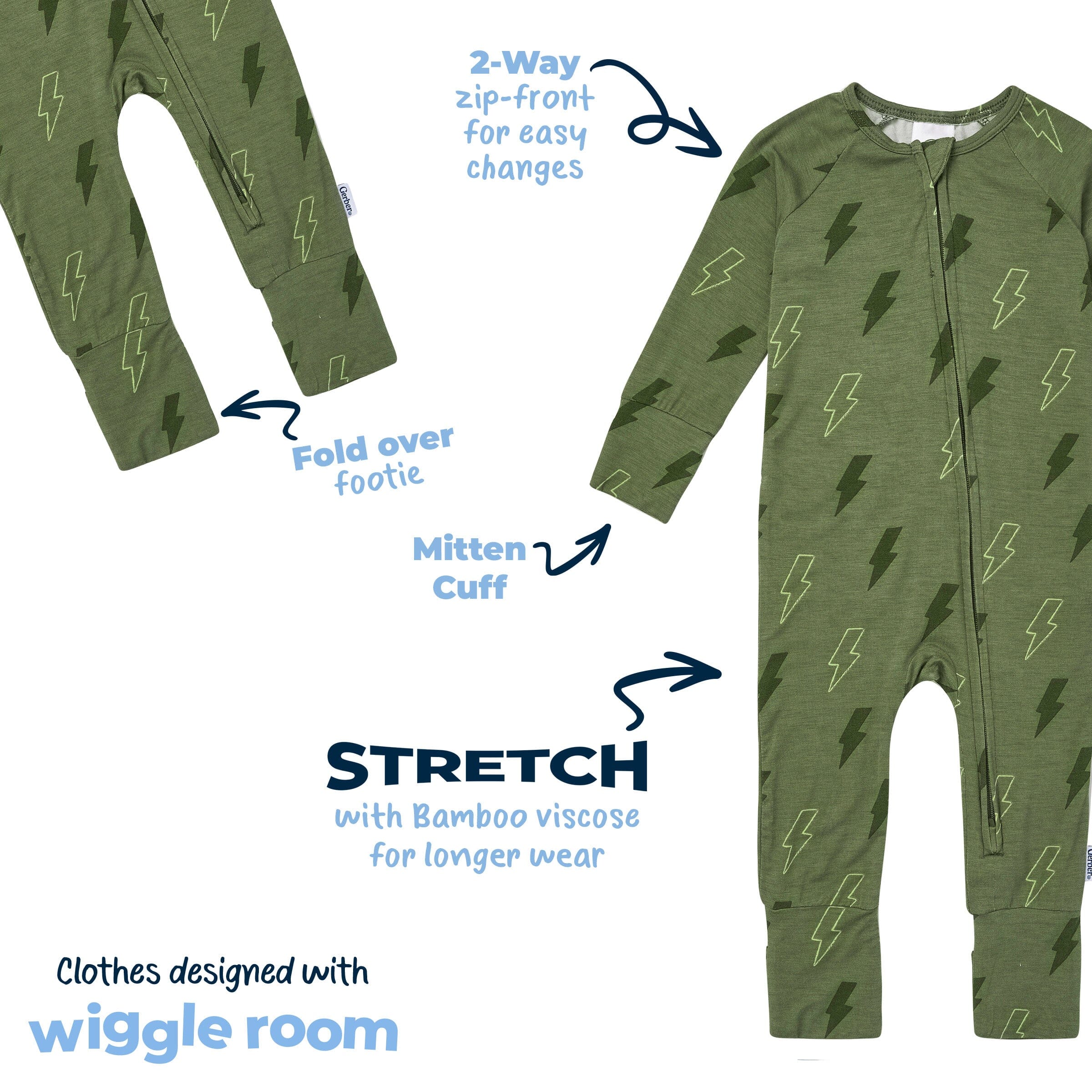 Baby Boys Green Bolts Snug Fit Footless Pajamas - Image 5