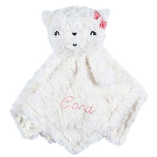 Embroidered Baby Girls Cat Security Blanket