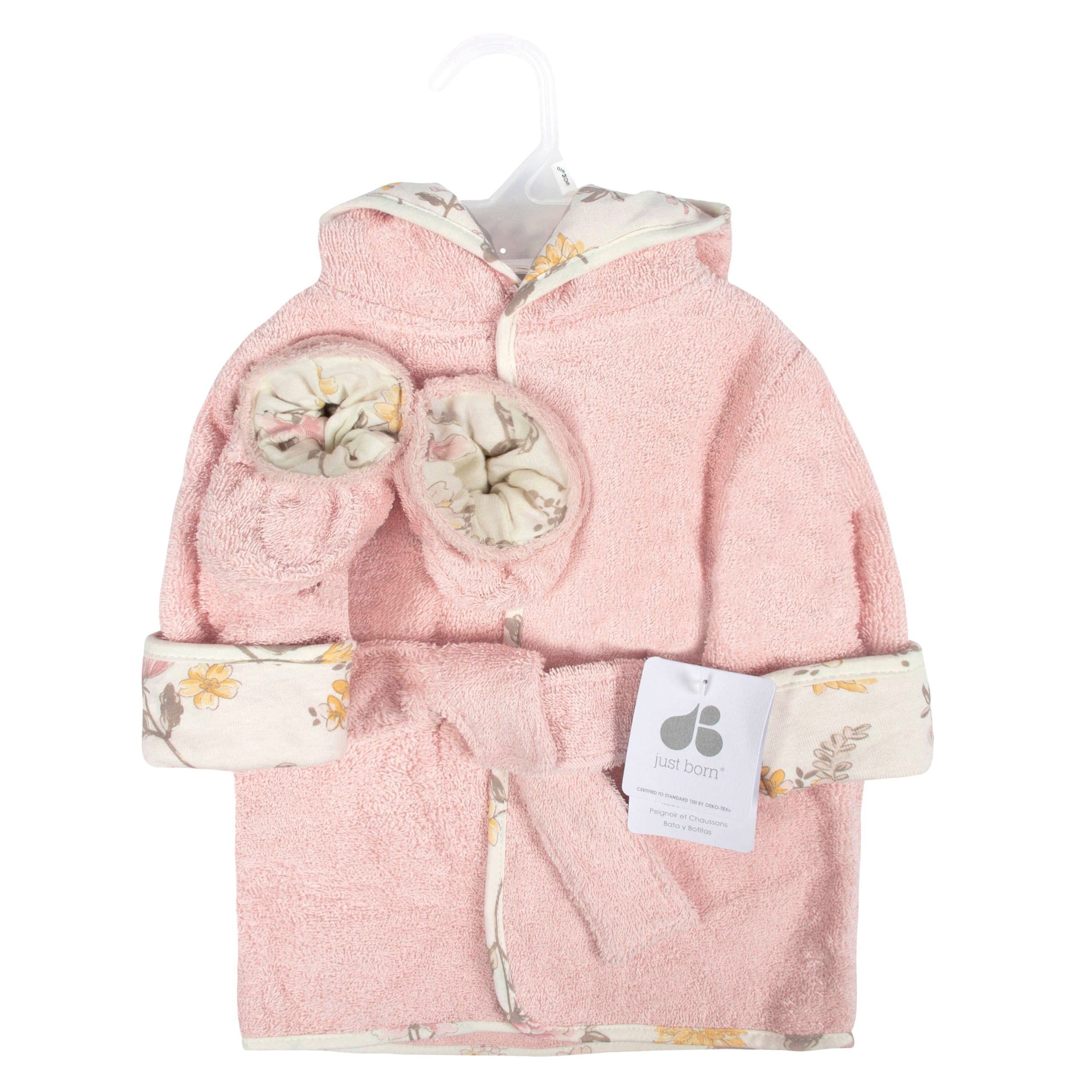 Embroidered 2-Piece Baby Girls Vintage Floral Bathrobe & Booties Set (0-9M) - Image 3