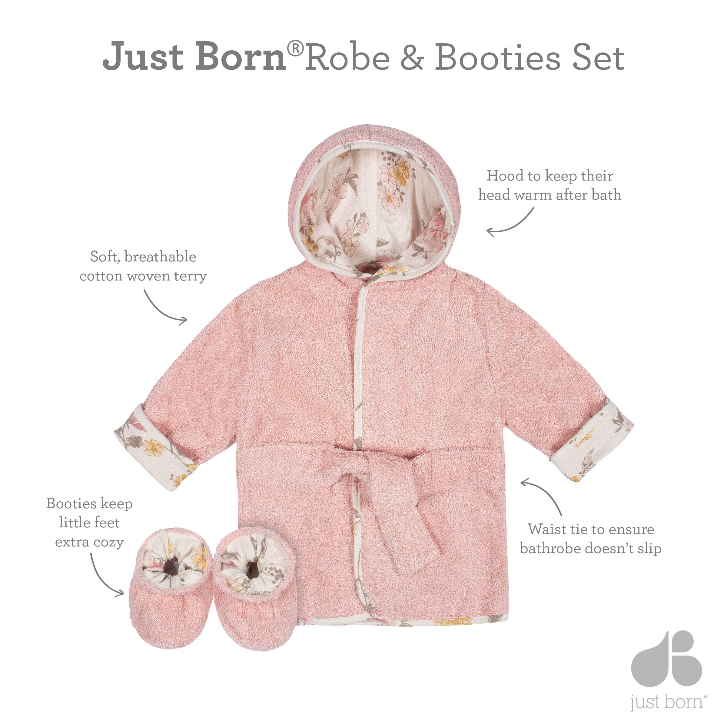Embroidered 2-Piece Baby Girls Vintage Floral Bathrobe & Booties Set (0-9M) - Image 6