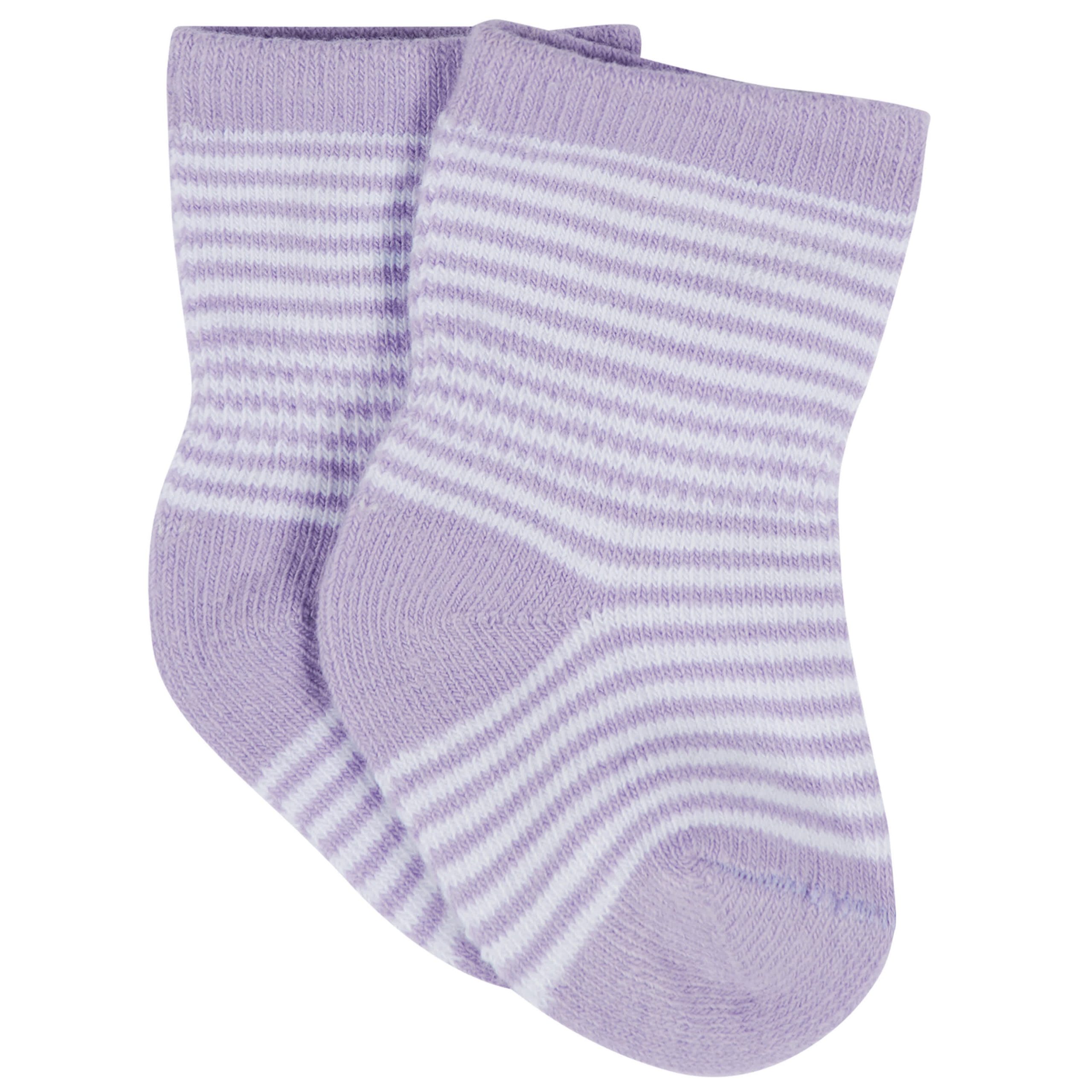 12-Pack Baby & Toddler Girls Rainbow Floral Jersey Crew Wiggle Proof® Socks - Image 10