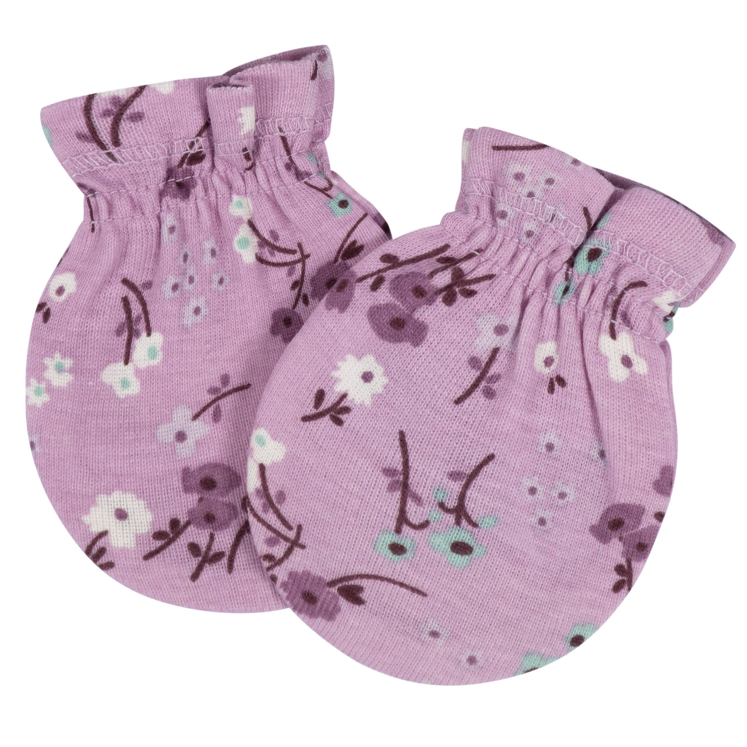8-Piece Baby Girls Lavender Garden No Scratch Mittens & Caps Set - Image 7