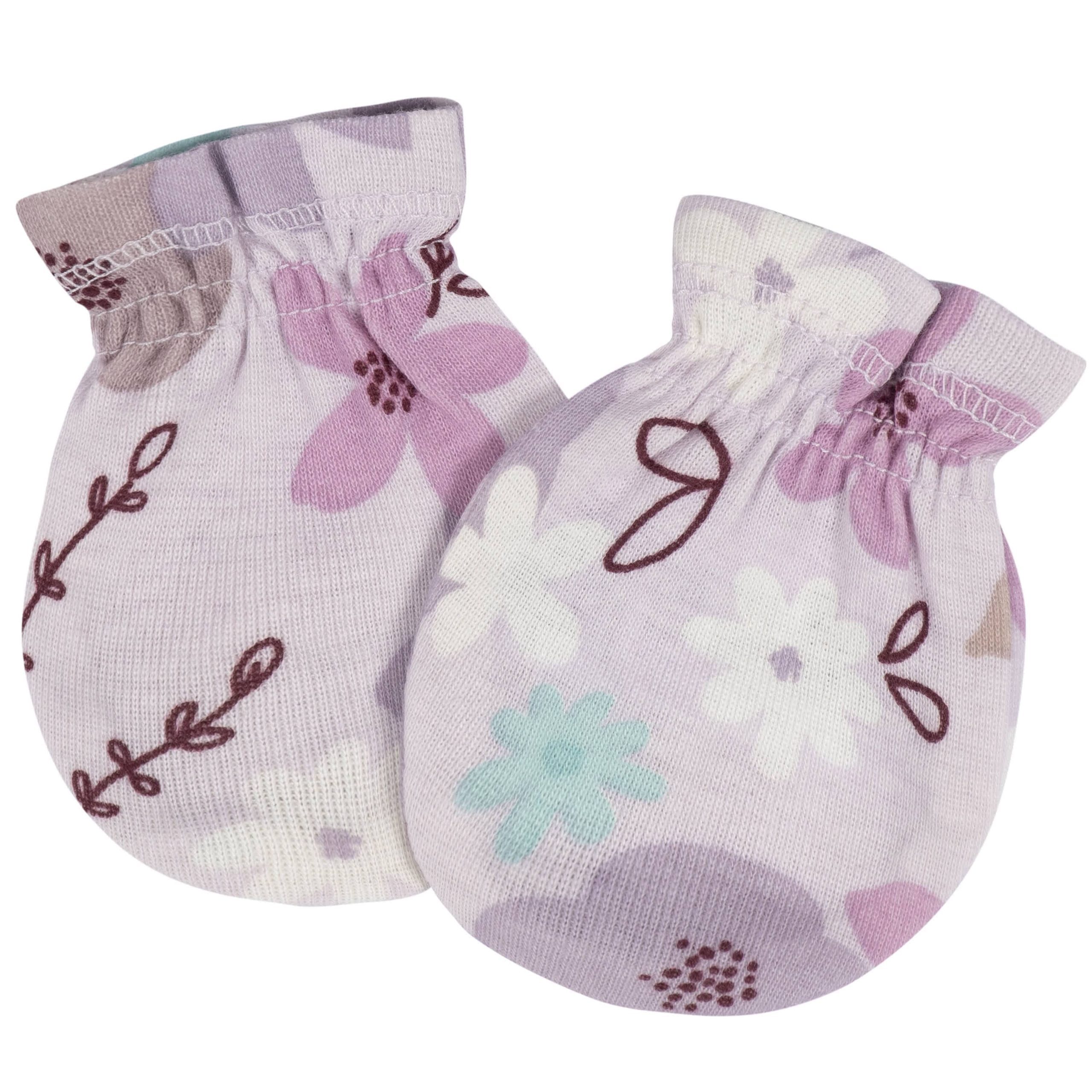 8-Piece Baby Girls Lavender Garden No Scratch Mittens & Caps Set - Image 9