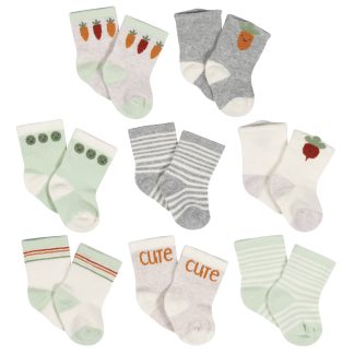 8-Pack Baby Neutral Happy Veggies Jersey Wiggle Proof® Socks